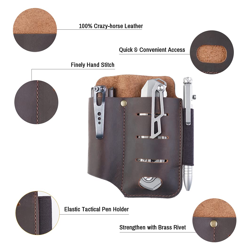 VIPERADE PJ15 Multitool Sheath - Premium Leather Belt Holster for EDC Gear, Flashlight & Pocket Organizer - Durable Tactical Accessory for Outdoor, Camping & Everyday Carry