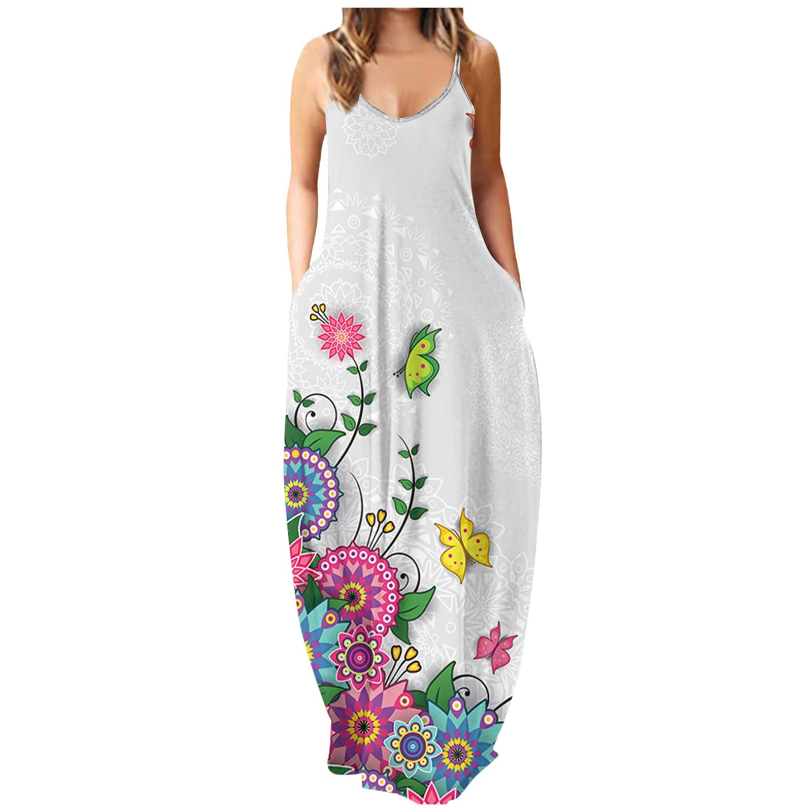 Boho Summer Dresses for Women - Plus Size Long Maxi Sundress with Spaghetti Straps | Beach Cover Up, Vacation Outfit, Hawaiian Party Dress