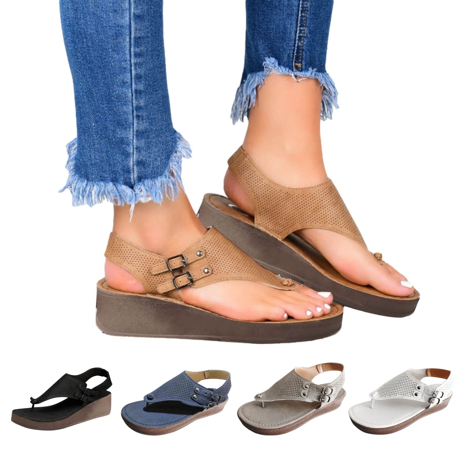 Women's Casual Summer Split Toe Wedge Sandals - Comfortable Beach Flip Flops for Walking, Travel & Outdoor Activities