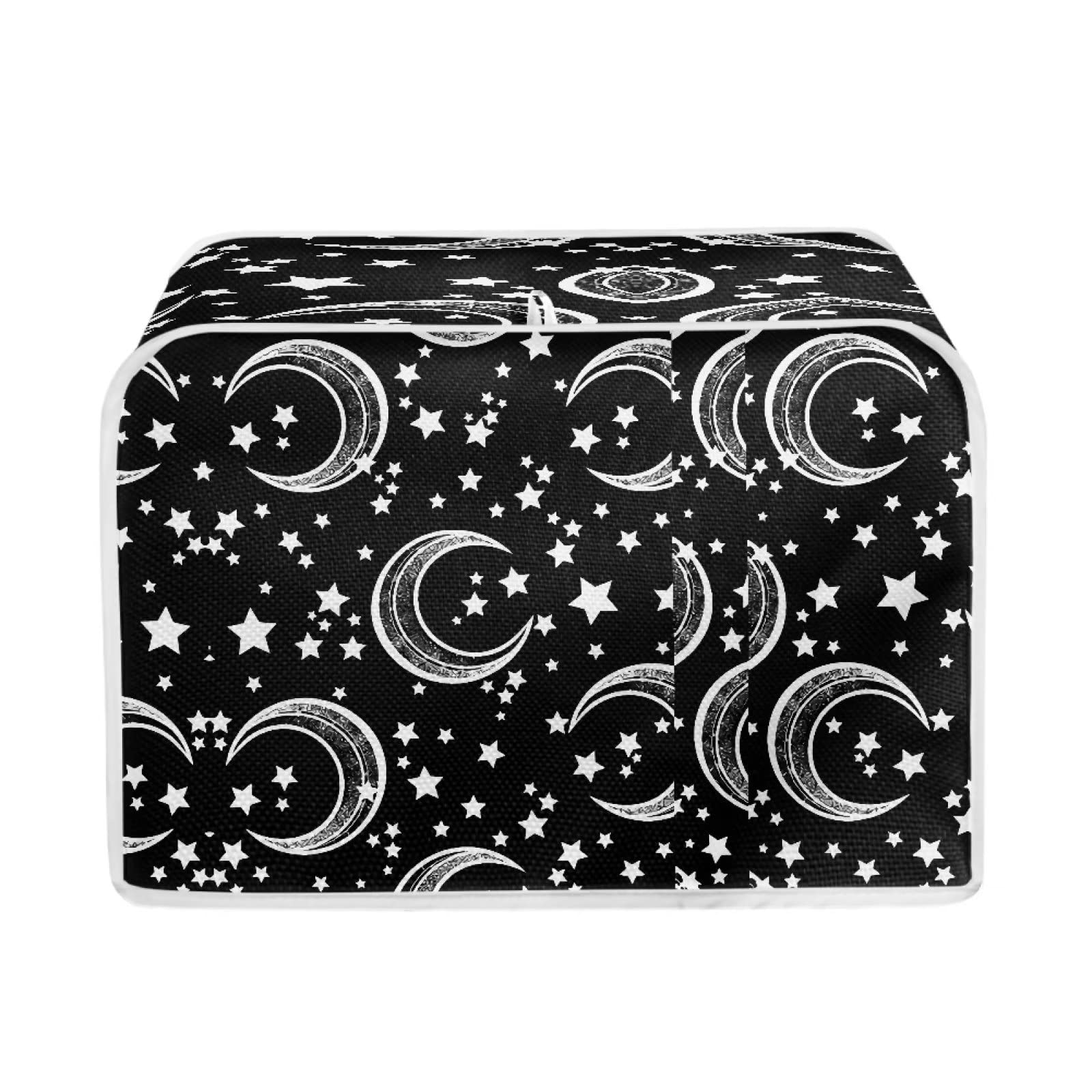 **JEOCODY 2-Slice Toaster Cover - Black Moon & Star Print, Washable & Waterproof Universal Kitchen Appliance Cover - Perfect for Microwave, Toaster, and Small Appliances - Ideal Gift for Women & Home Decor**    *(Use: Protect your toaster, microwave, or small kitchen appliances from dust and grease while adding a stylish touch to your countertop!)*