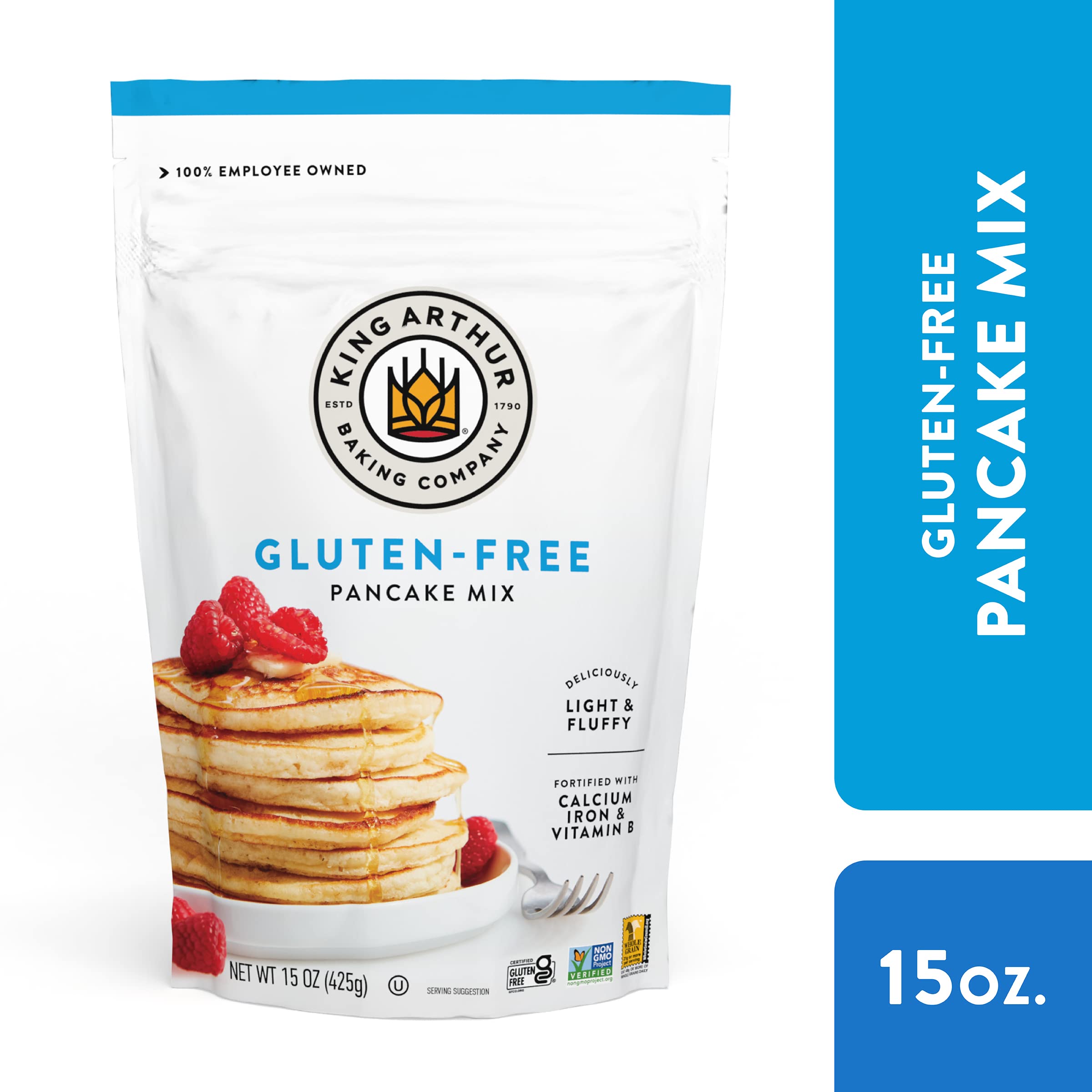 King Arthur Gluten Free Pancake Mix - Non-GMO, Kosher Certified, Easy Breakfast Solution (15 oz) | Fluffy Homemade Pancakes for Allergies & Healthy Lifestyle - Perfect for Family Brunches, Camping Trips & Quick Morning Meals
