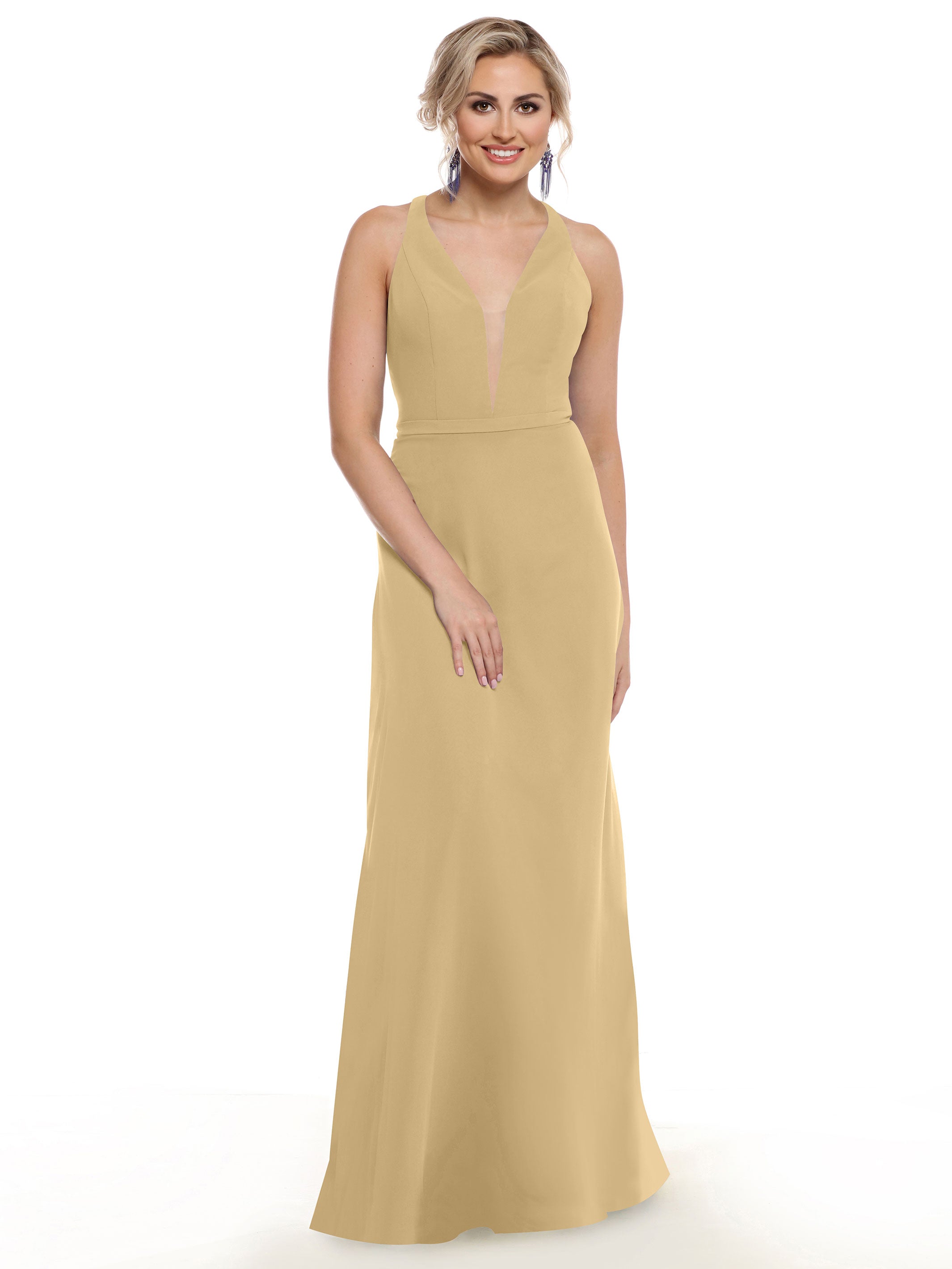 Elegant 80150 Chiffon A-Line Bridesmaid Dress with Plunging V-Neck & Intricate Back Detail - Perfect for Weddings, Formal Events & Special Occasions