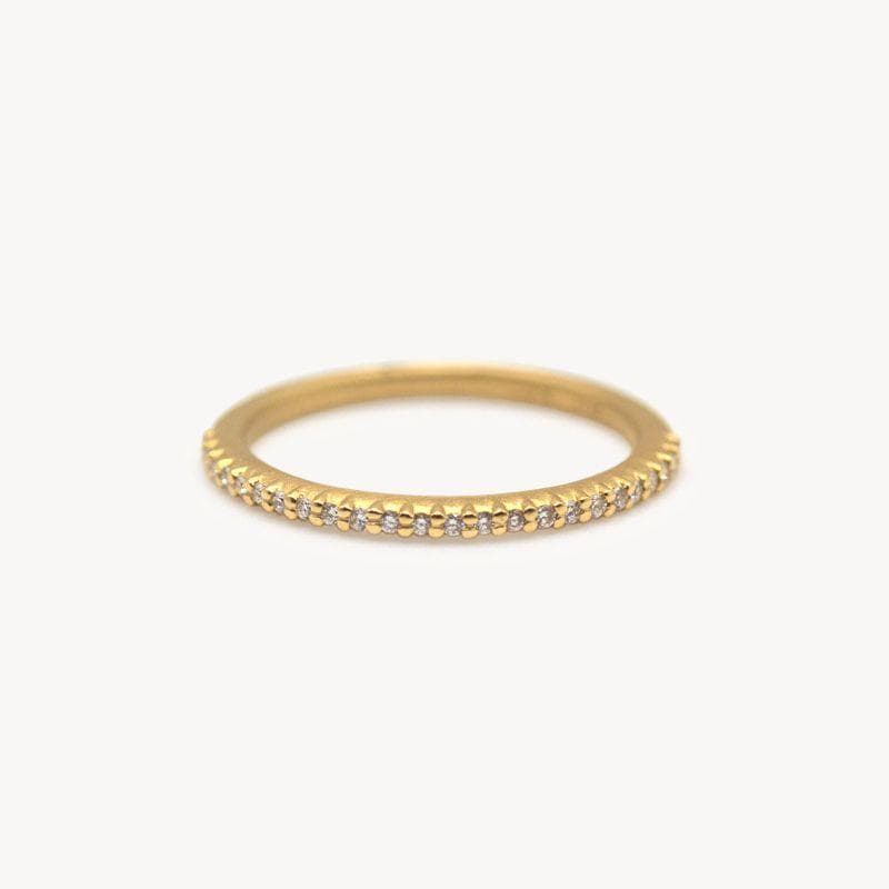 18K Gold Slender Pave Diamond Band Ring - Elegant Stackable Wedding Band for Women, Perfect for Anniversary, Engagement & Everyday Wear