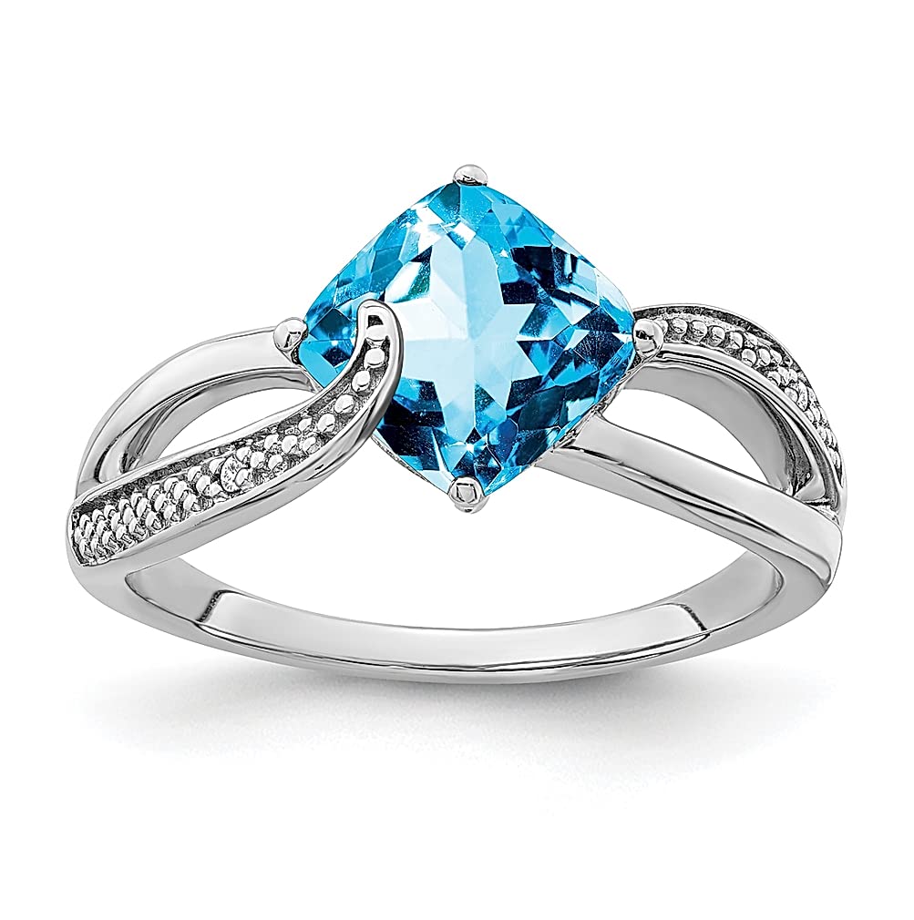 925 Sterling Silver Blue Topaz Diamond Band Ring for Women | December Birthstone Jewelry | Elegant Stackable Ring for Everyday Wear, Anniversary & Birthday Gifts for Her