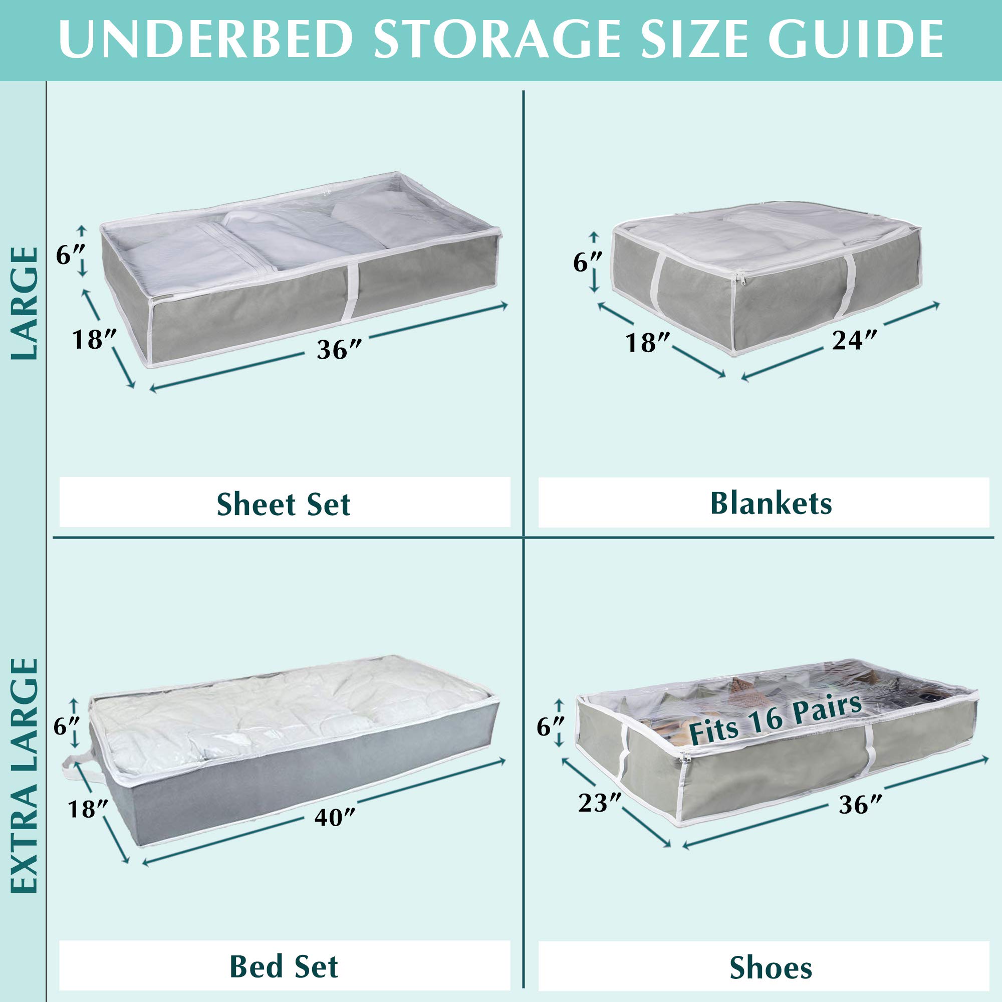 Premium Set of 2 Gray & White Multi-Purpose Closet Storage Bags (40 Inch) - Space Saving Organizers for Clothes, Blankets & Seasonal Items | Ideal for Bedroom, Closet & Travel Storage Organization