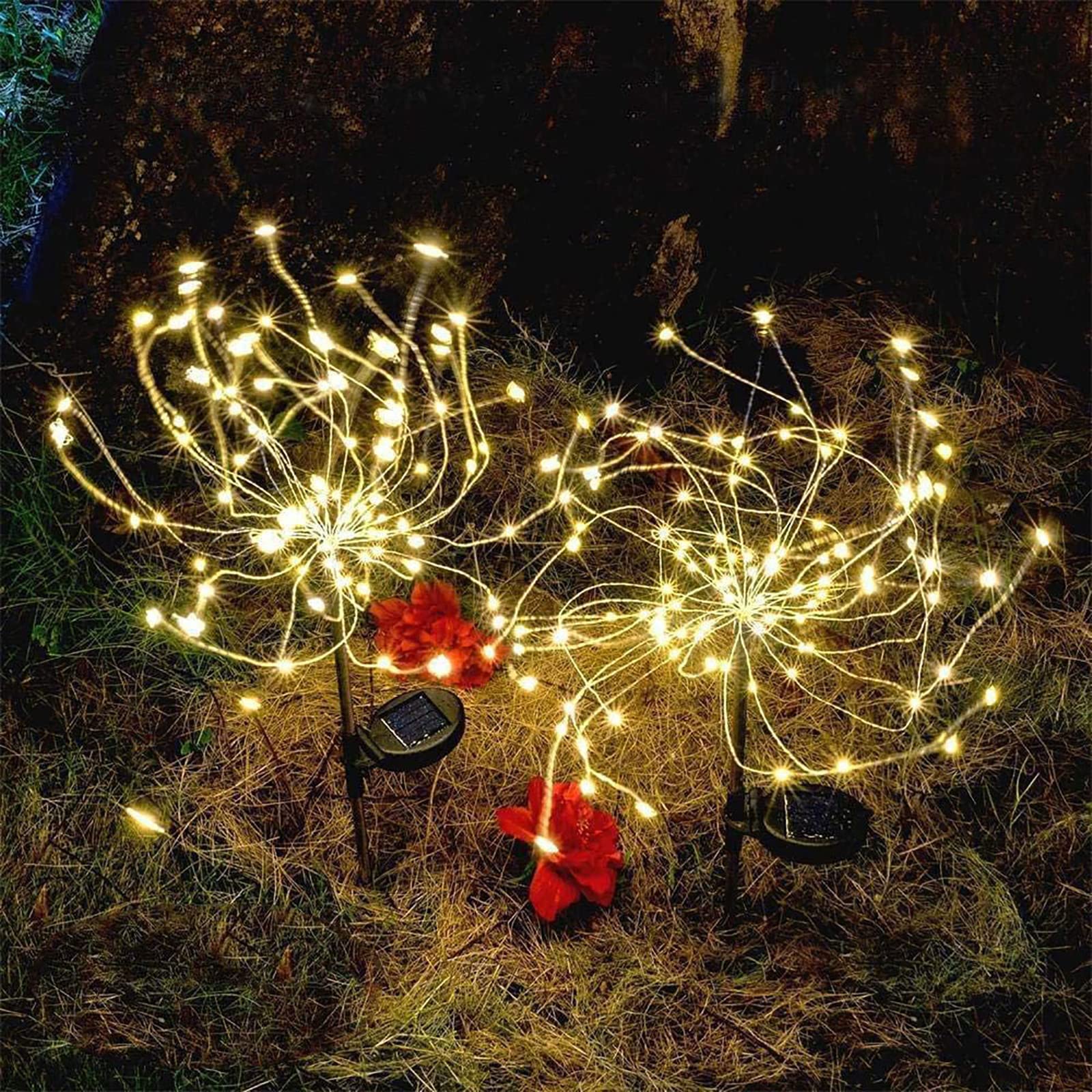 Yizc Solar Powered Outdoor Fairy Lights - Waterproof Copper Wire LED Firework Lights with 8 Modes, 150 Warm White LEDs for Garden, Yard, Patio, Walkway, Shrubs & Ceiling Decor | Perfect for Parties, Weddings & Landscape Lighting