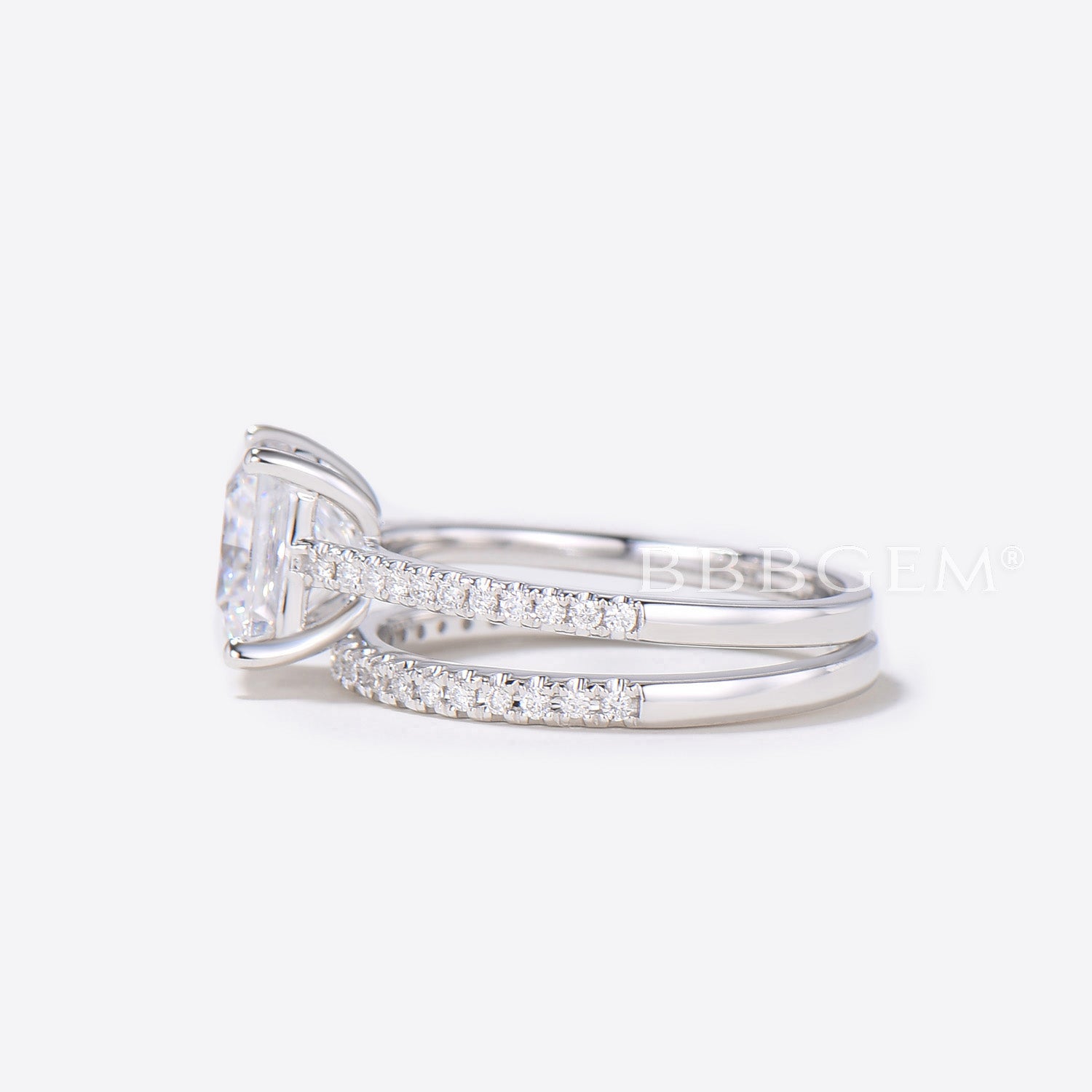 2 Carat Princess Cut Moissanite Engagement Ring Set with Diamond Wedding Band in 14k White Gold, Art Deco Half Eternity Style - Perfect for Proposals, Anniversaries & Bridal Jewelry