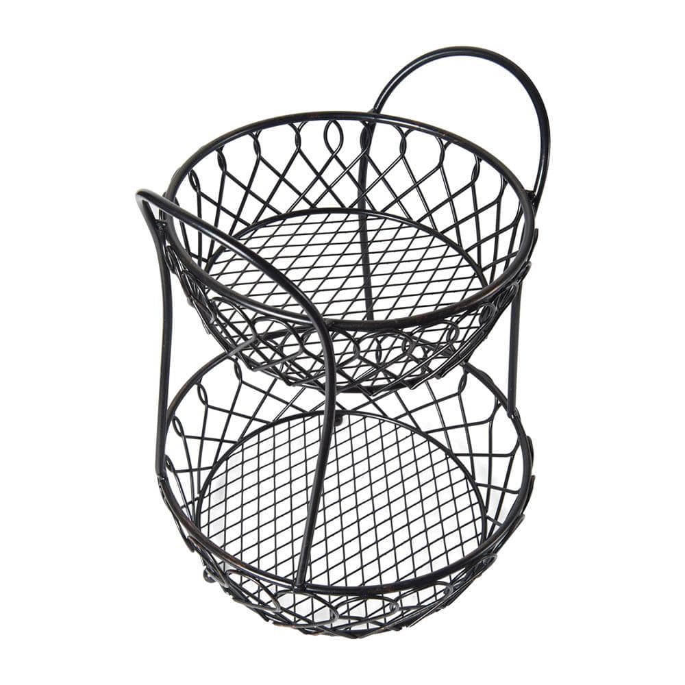 2-Tier Lattice Countertop Storage Basket - Organize Kitchen, Bathroom & Office Supplies | Rustic Home Decor for Fruits, Spices & Cosmetics