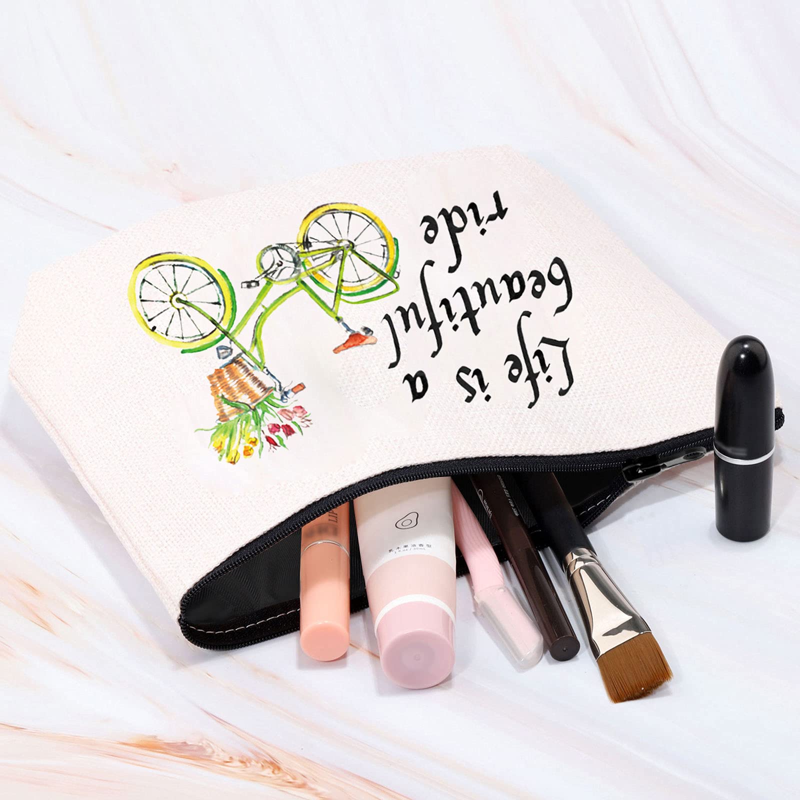 MBMSO Life is a Beautiful Ride Makeup Bag - Waterproof Bicycle Travel Organizer for Cycling Enthusiasts | Perfect Bike Lover Gift for Women & Men | Great for Commuting, Gym & Outdoor Adventures