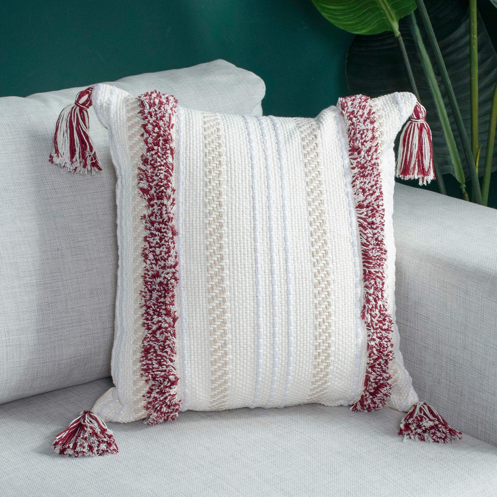 18x18 Boho Throw Pillow Covers - Tufted Square Decorative Cushion Covers for Couch, Bed & Sofa - Modern Farmhouse Accent Pillows in Neutral Colors - Perfect for Living Room, Bedroom & Wine Tasting Nights