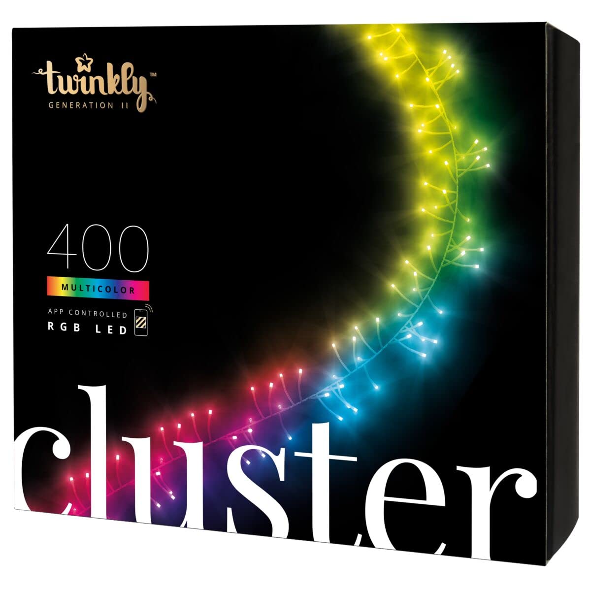 Twinkly Cluster 19.7ft RGB LED Strip Lights - 400 Dense Smart Multicolor Lights for Indoor & Outdoor Use | Alexa & Google Home Compatible | IP44 Waterproof | App Mapping | Gaming Room Decor, Bedroom Lighting, Party Decorations