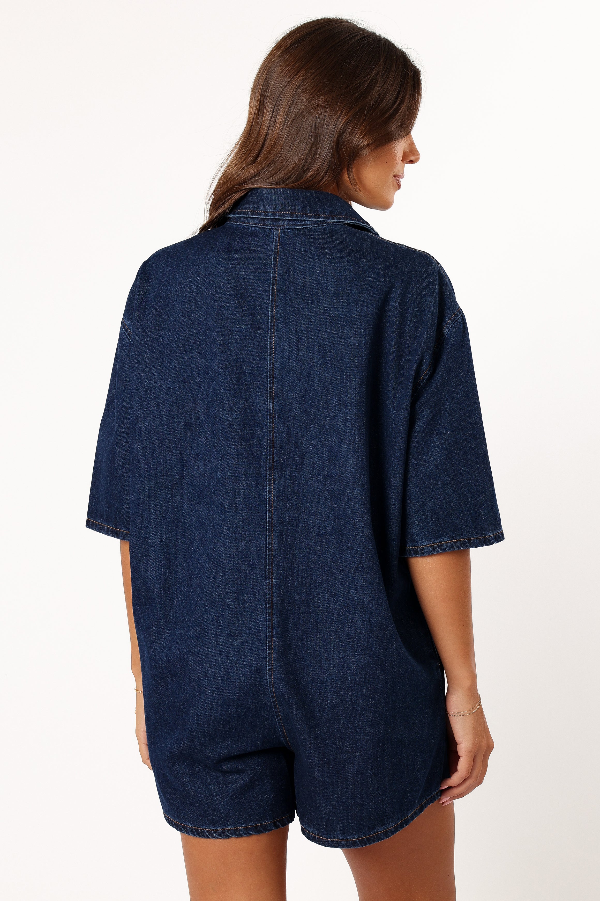 Briellen Women's Dark Denim Romper Jumpsuit - Casual Summer Outfit for Beach, Travel & Date Night