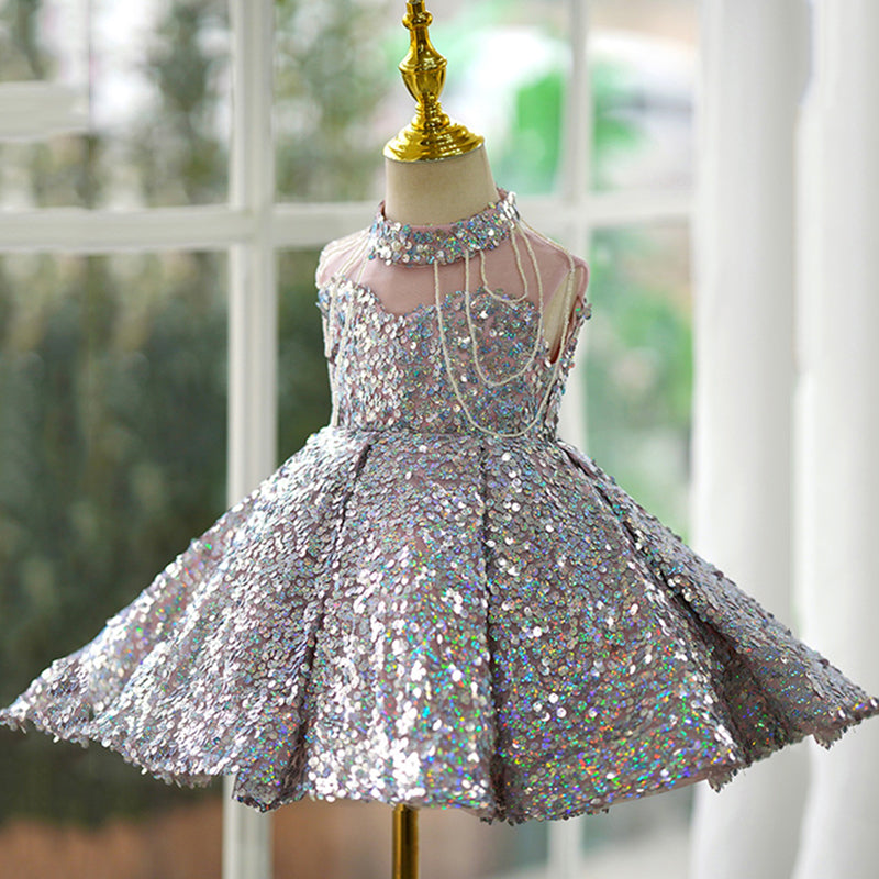 Sparkly Sequin Pleated Princess Dress for Baby Girls - Sleeveless Toddler Party Gown for Birthday, Pageant & Special Occasions