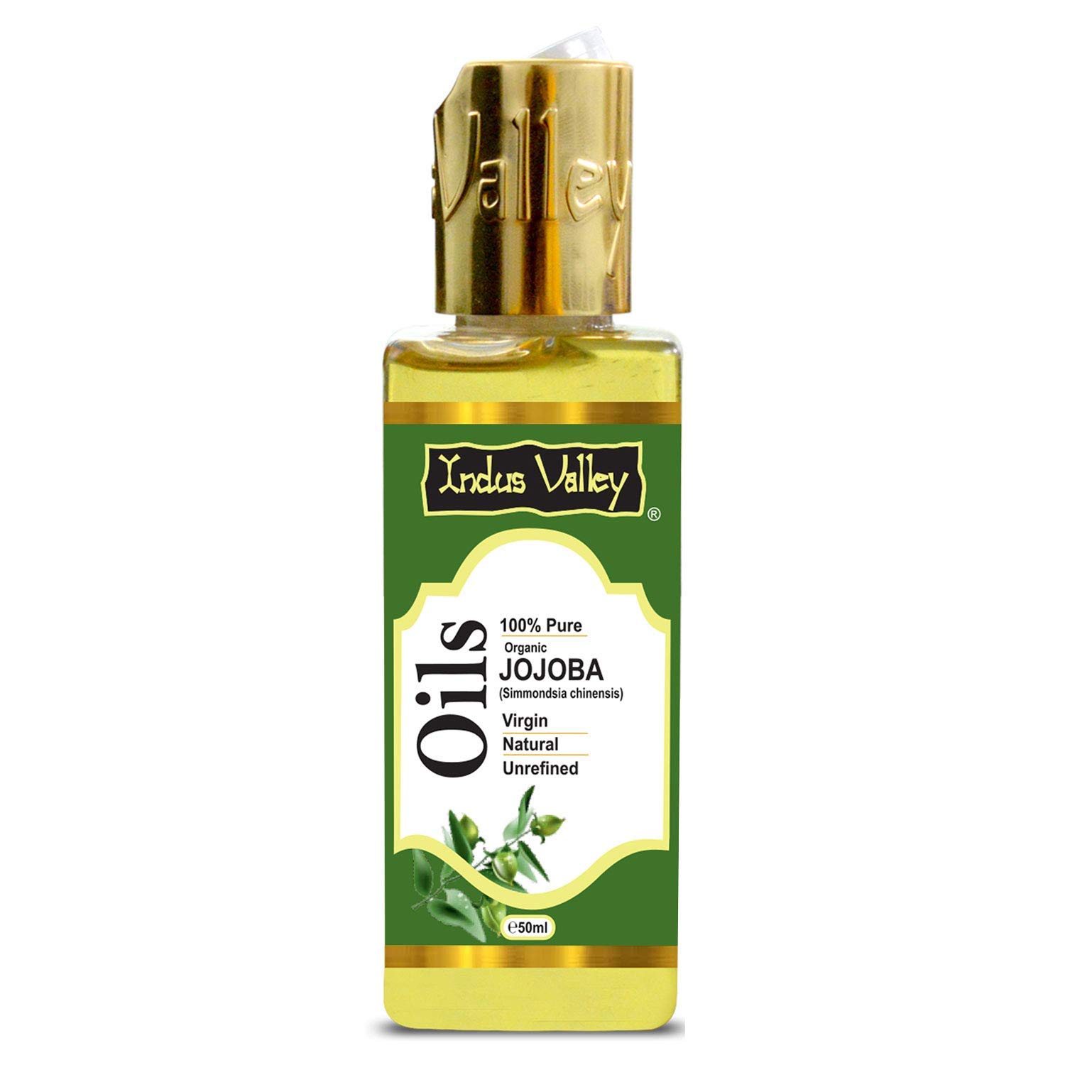 100% Pure Cold Pressed Jojoba Carrier Oil - 50ml | Natural Skin & Hair Moisturizer for Face, Body & Scalp | INDUS VALLEY | Ideal for Massage, Aromatherapy & DIY Beauty Recipes