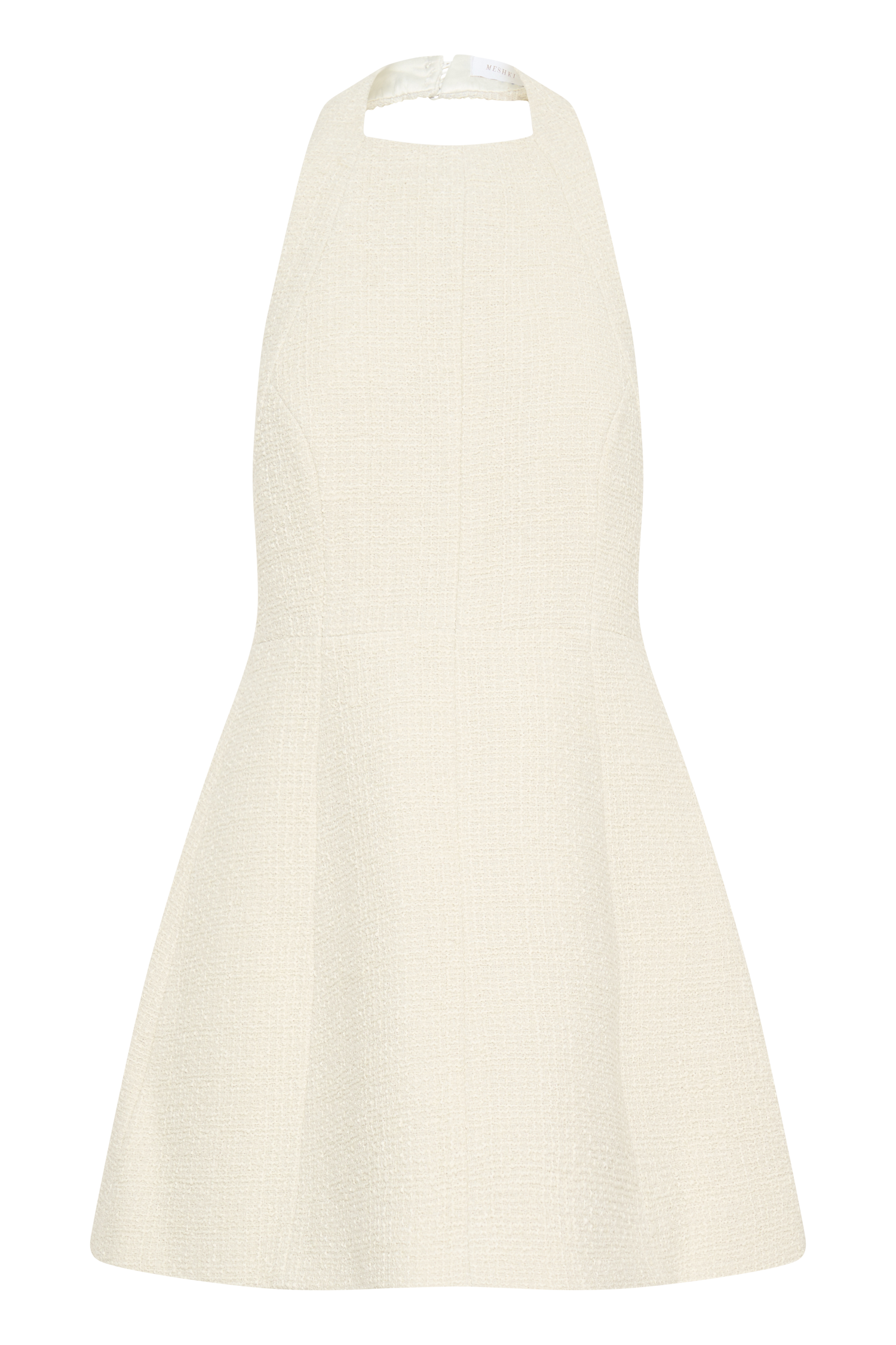 Carina Boucle Halter Mini Dress in Ivory - Elegant Summer Cocktail Party & Date Night Outfit for Women