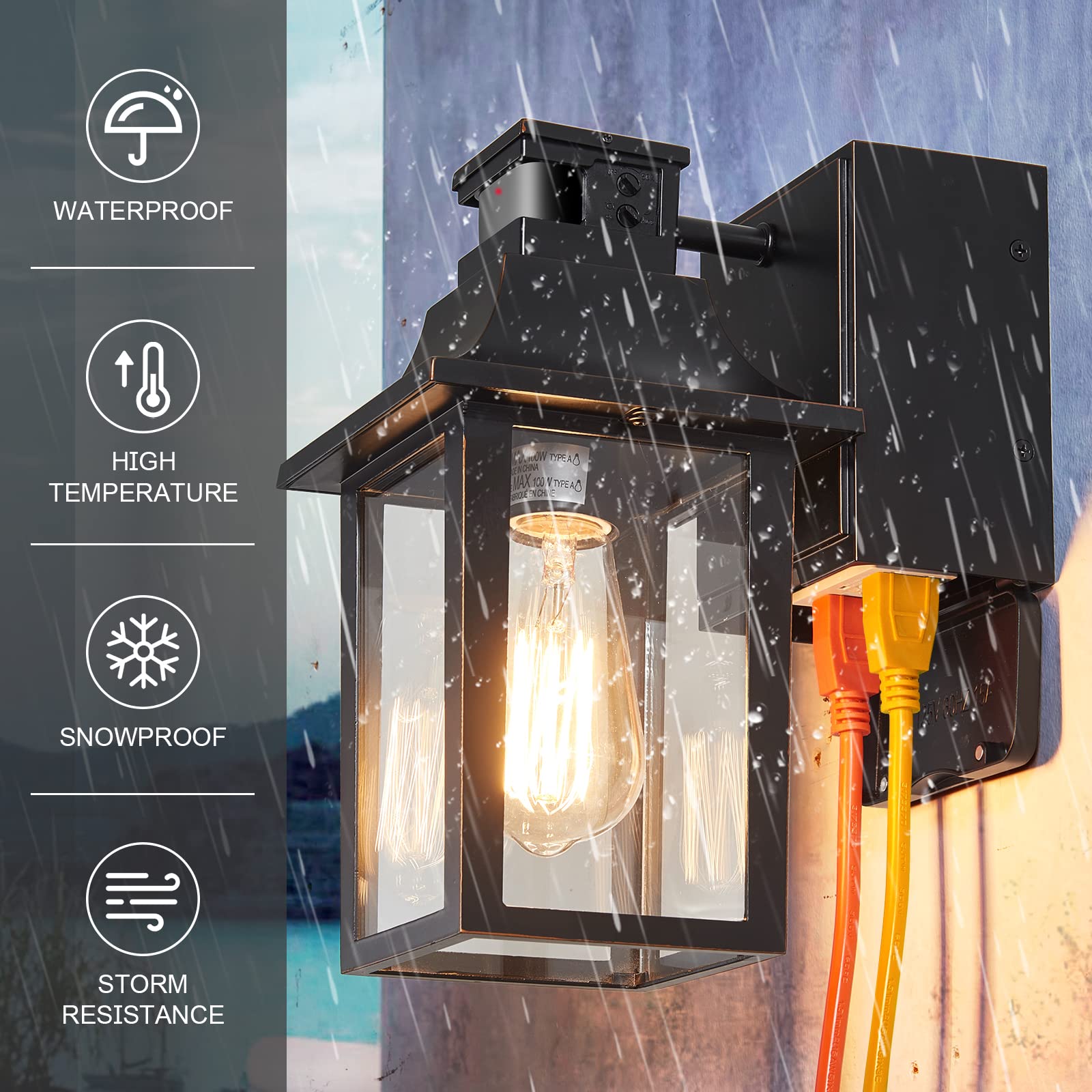 Dusk to Dawn Motion Sensor Outdoor Porch Lights with GFCI Outlet - 3 Light Modes, Waterproof Exterior Wall Sconces for House, Patio, Garage (2 Pack) - Perfect for Home Security & Nighttime Illumination