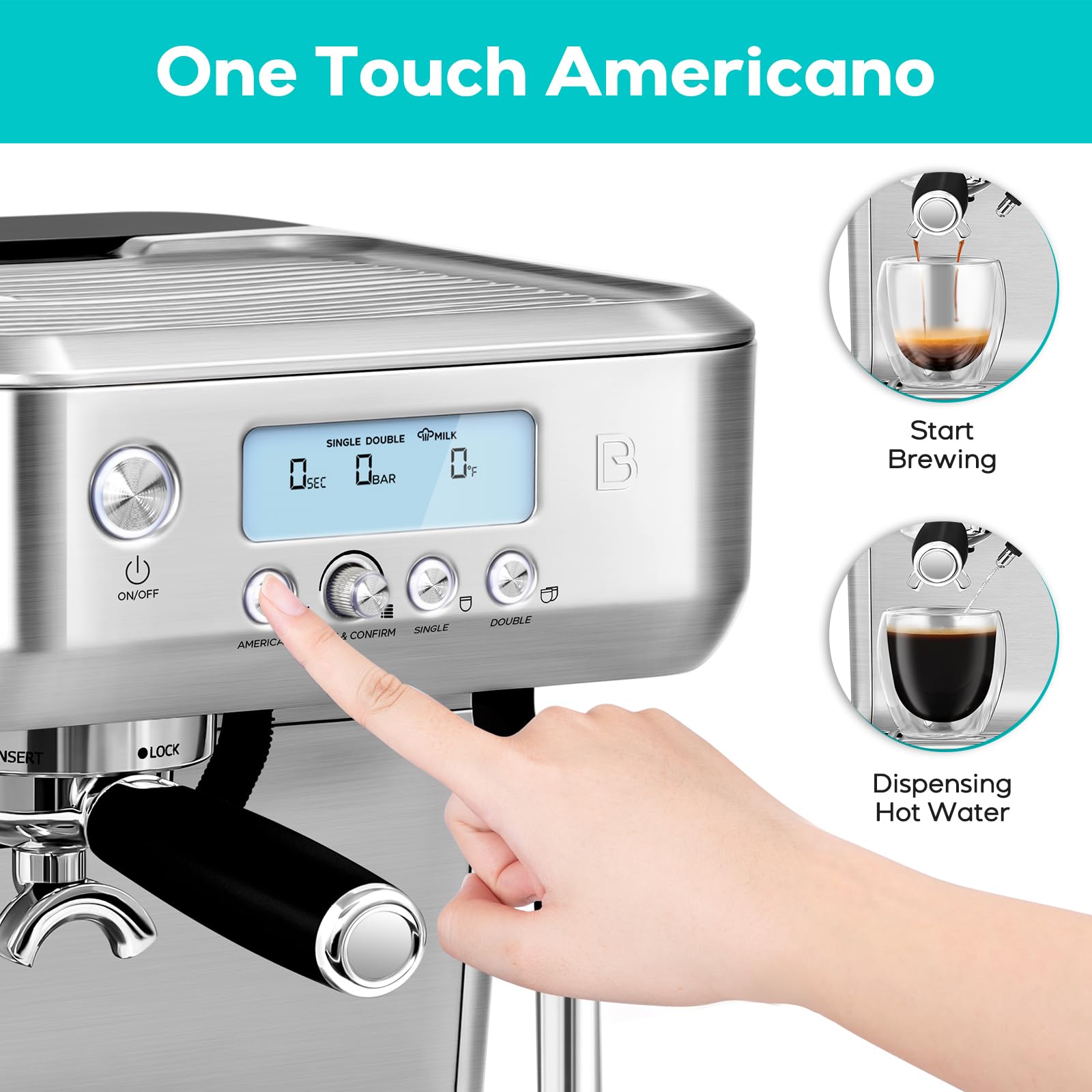 CASABREWS 20 Bar Professional Espresso Machine with Automatic Milk Frother & Dual Boiler System - LCD Display Cappuccino Latte Maker with Hot Water Function for Americano (Silver) - Perfect for Home Baristas & Coffee Enthusiasts