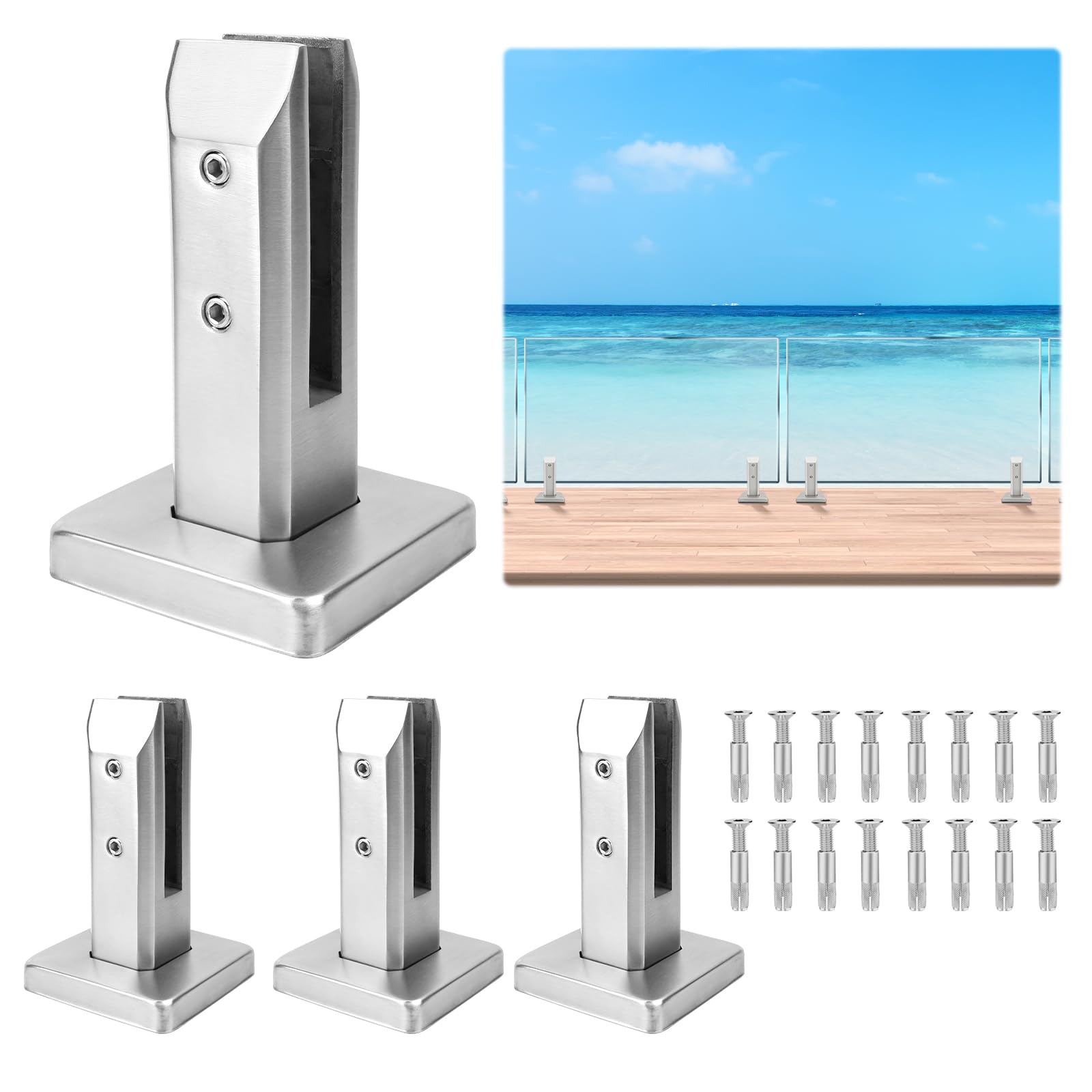 LukLoy 4 Pack SS2205 Marine Grade Stainless Steel Pool Fence Spigot - 1.2kg Glass Railing Clamp Bracket for Deck, Stair & Balustrade | Outdoor Pool Safety, Waterfront Property & Luxury Home Improvement