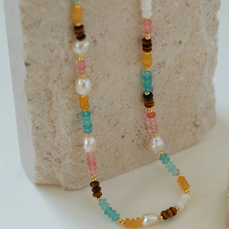 Vibrant Natural Stone & Pearl Layered Bead Necklace for Women - Boho Chic Jewelry for Everyday Wear, Parties & Special Occasions