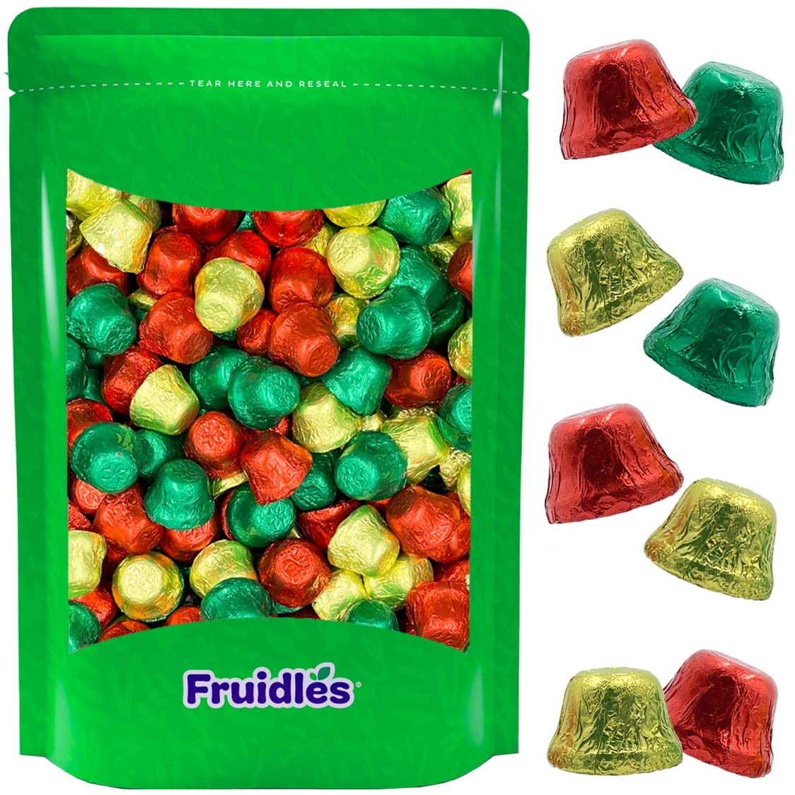Fruidles Christmas Bells Milk Chocolate - Individually Wrapped Kosher Certified Dairy Chocolates (1 Pound) - Perfect for Holiday Parties, Stocking Stuffers & Gift Bags