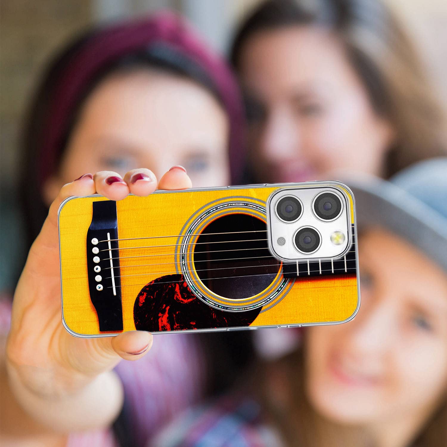 Shockproof Slim Soft TPU Clear Phone Case for iPhone 13 Pro - Funny Music Yellow Acoustic Guitar Design Protective Cover for Women & Men | Perfect for Music Lovers, Concerts & Everyday Use