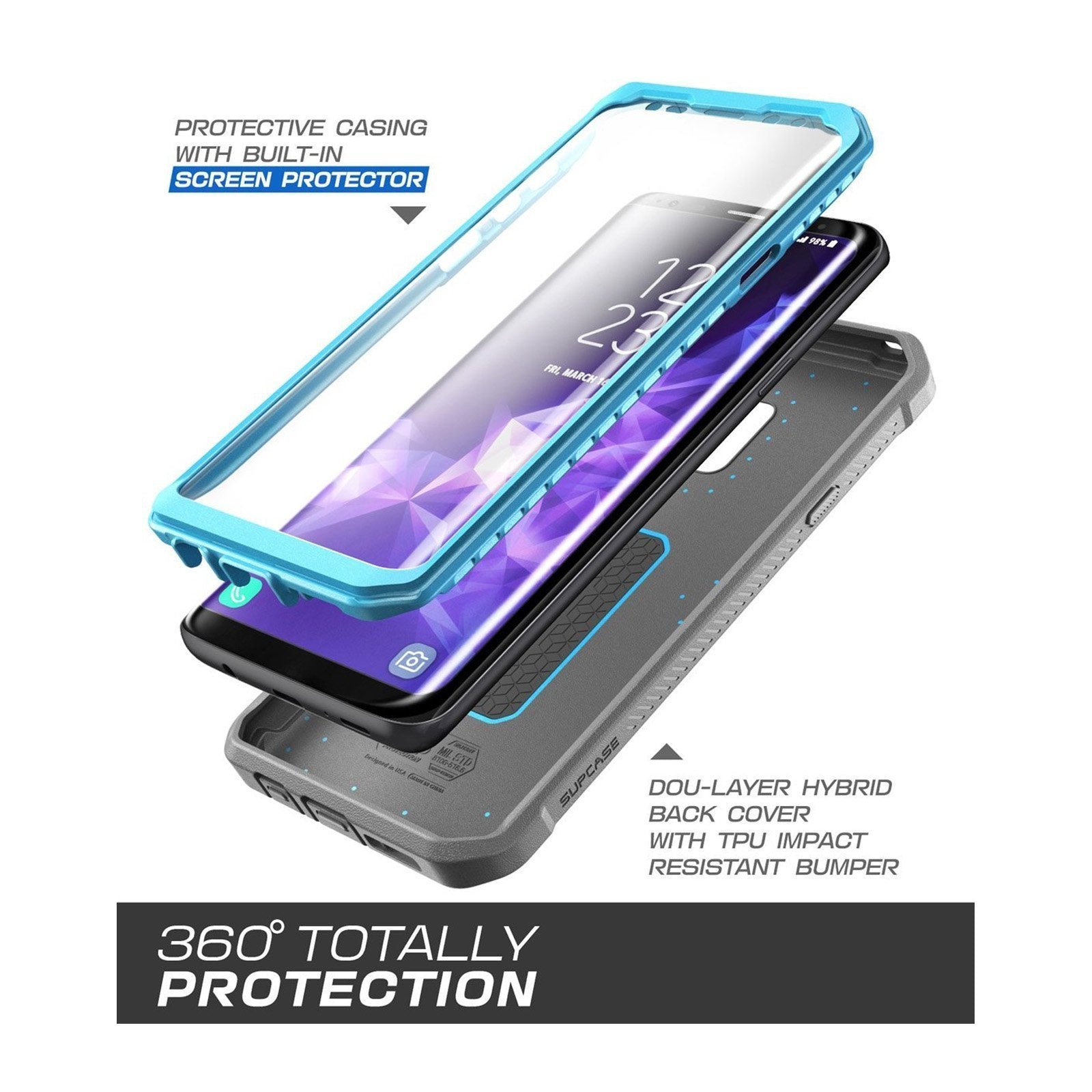 Samsung Galaxy S9 Unicorn Beetle Pro Case - Heavy Duty Full Body Rugged Holster with Kickstand | Shockproof & Drop Protection | Perfect for Outdoor, Work & Active Lifestyle (Blue)