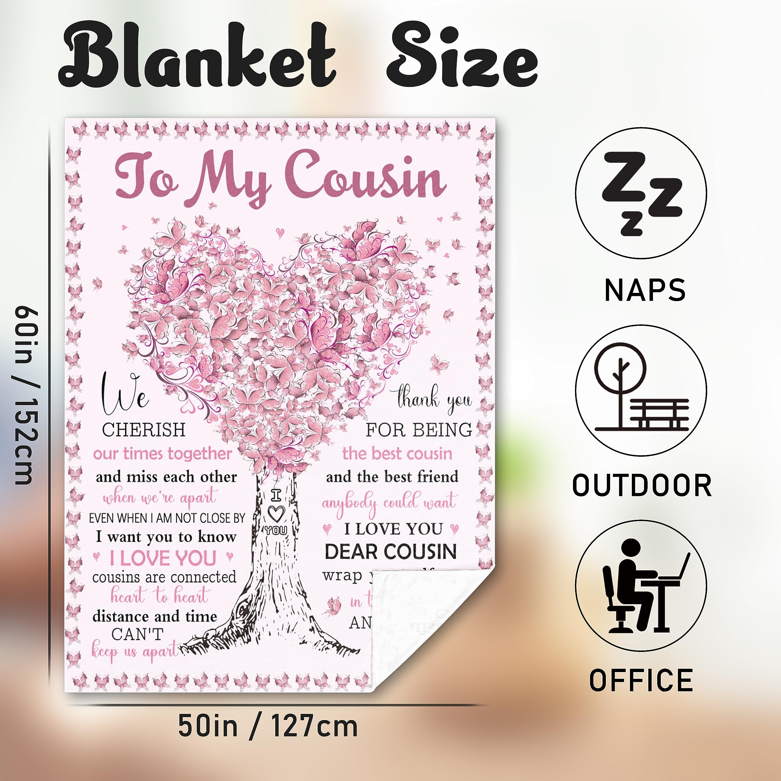 Best Cousin Gifts for Women - Personalized Cousin Birthday & Christmas Presents, 50×60in Cozy Throw Blanket, Perfect for Family Gatherings, Movie Nights & Relaxing at Home