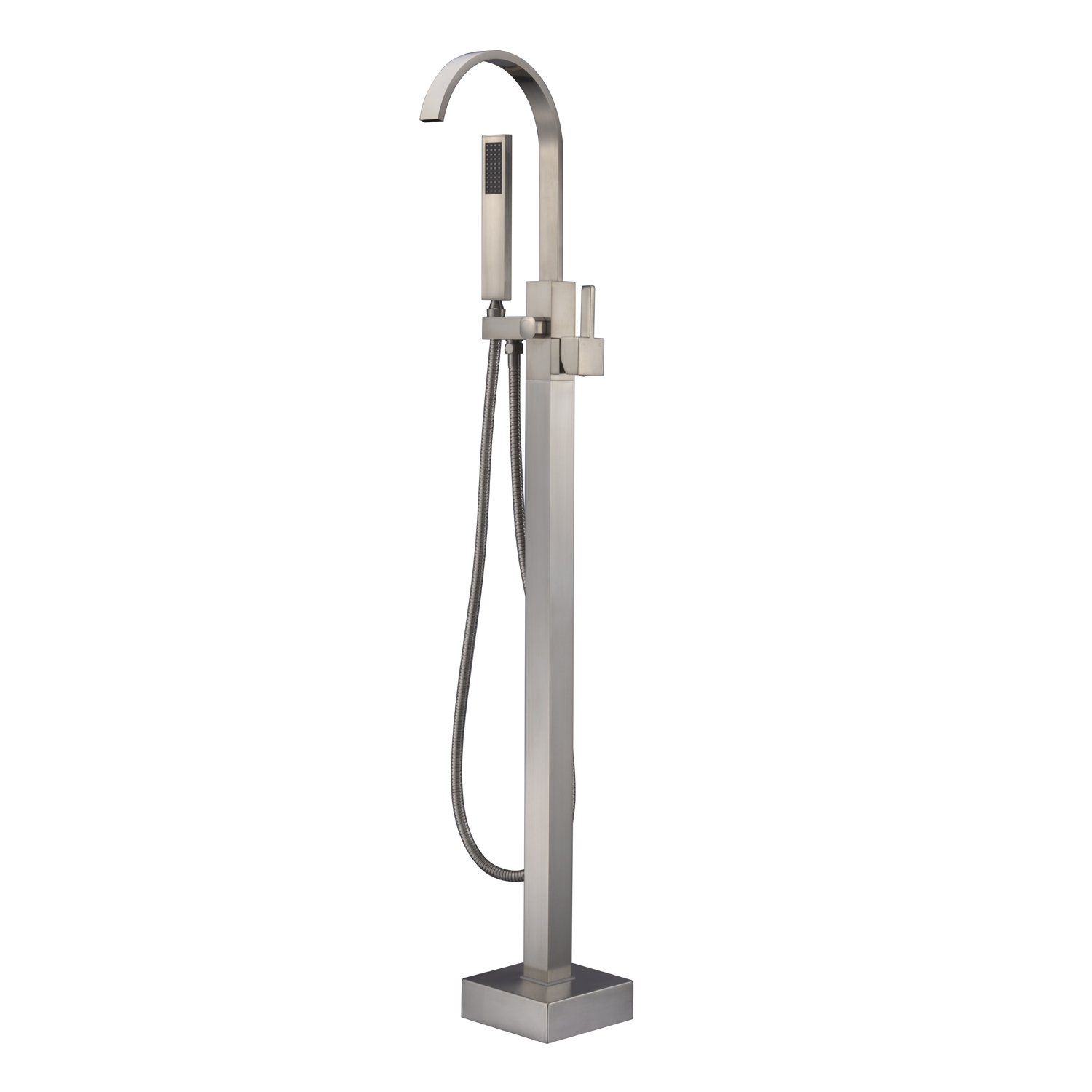 Freestanding Bathtub Faucet - Brushed Nickel Waterfall Tub Filler with Hand Shower, Single Handle Floor Mount Faucet for Modern Bathroom Decor | Perfect for Spa-Like Relaxation and Luxury Bath Experience