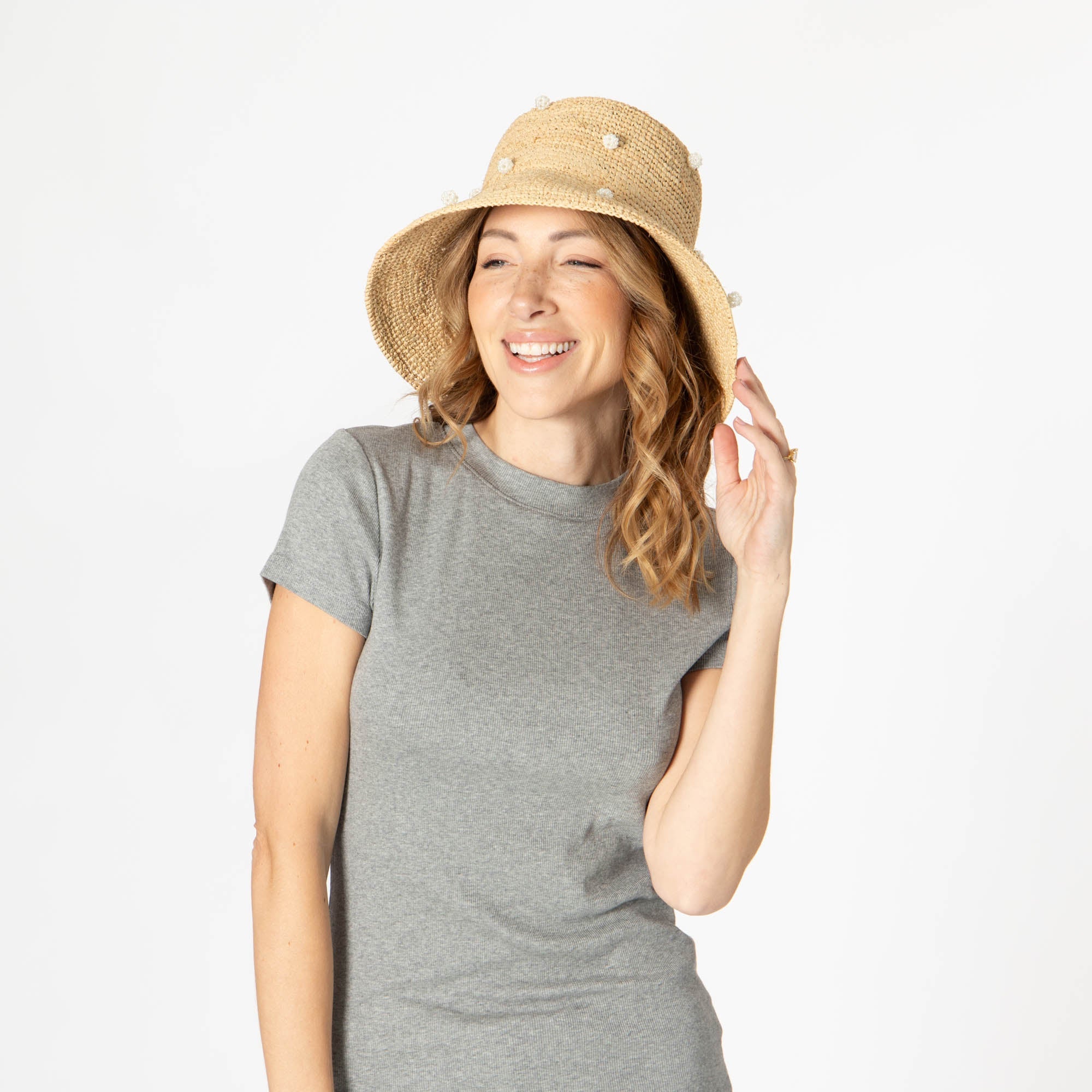 Perla Crochet Raffia Bell Bucket Hat for Women - Summer Beach Sun Hat with Wide Brim - Perfect for Vacation, Pool Party, and Outdoor Activities