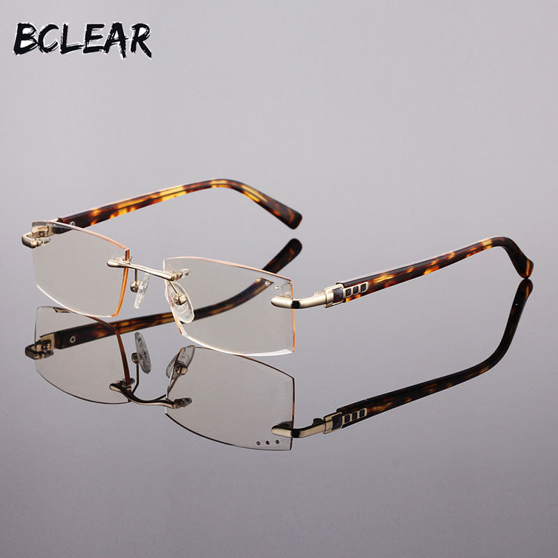Bclear Men's Rimless Alloy Reading Glasses with Diamond Trimming & Blue Light Blocking Lenses - Lightweight Comfort for Office Work, Reading & Computer Use