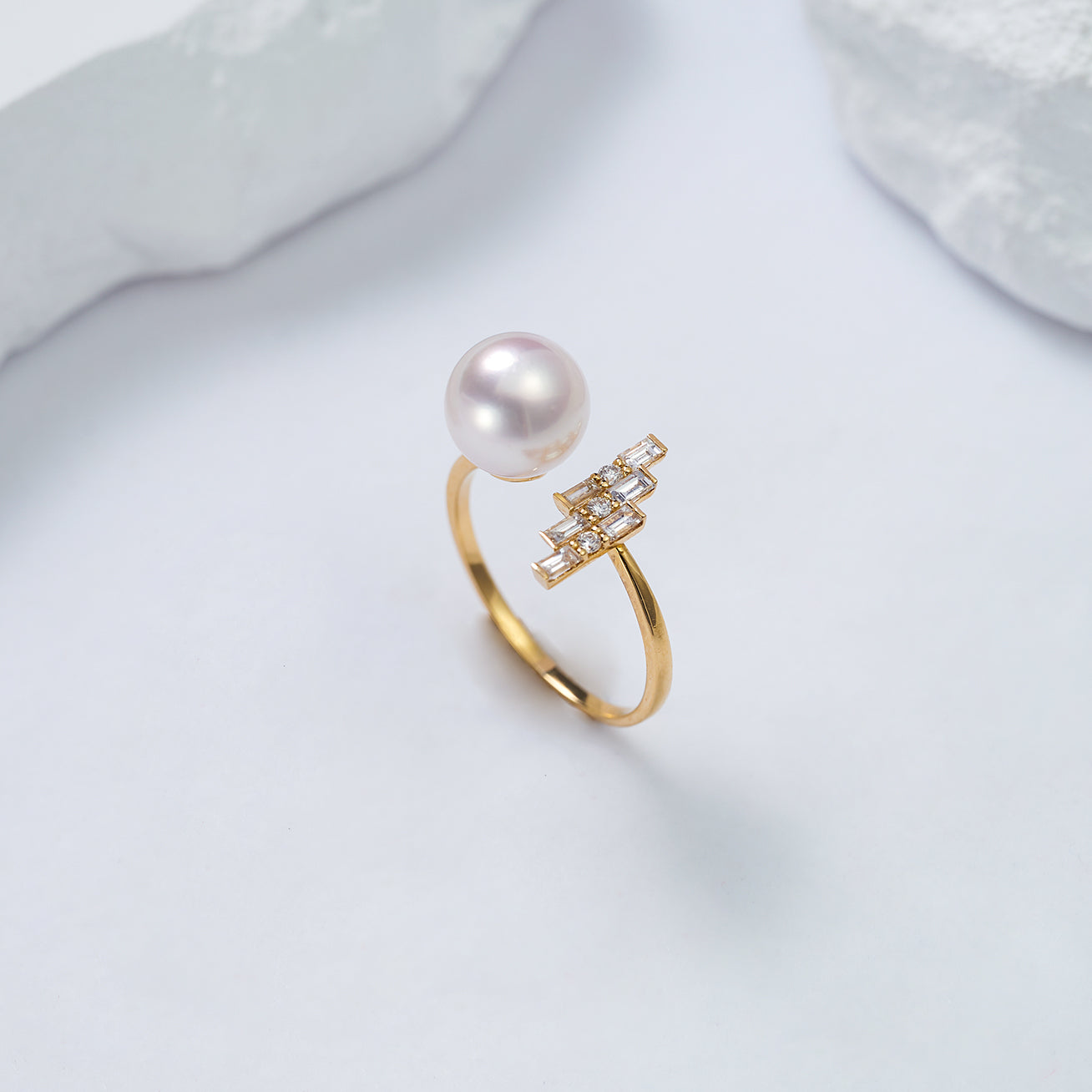 18K Solid Gold Diamond Akoya Hanadama Pearl Ring for Women - Elegant Wedding, Engagement & Anniversary Jewelry Gift KR00077