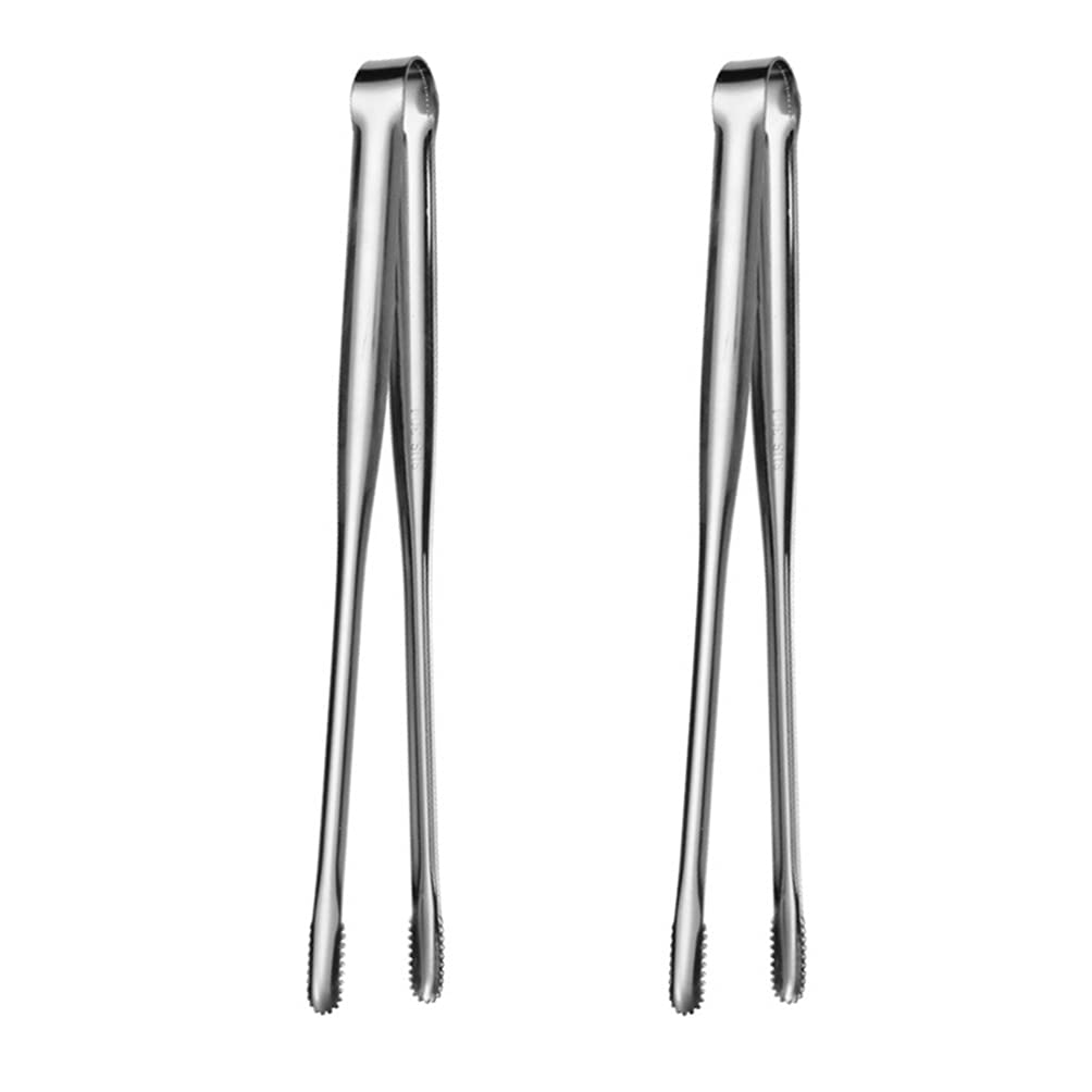 Premium Stainless Steel BBQ Tongs Set of 2 - Heavy Duty Metal Kitchen Tongs for Grilling, Cooking, Serving Steak, Salad, Pasta - Ideal for Home Kitchen, Outdoor BBQ, Camping & Picnics (Silver)