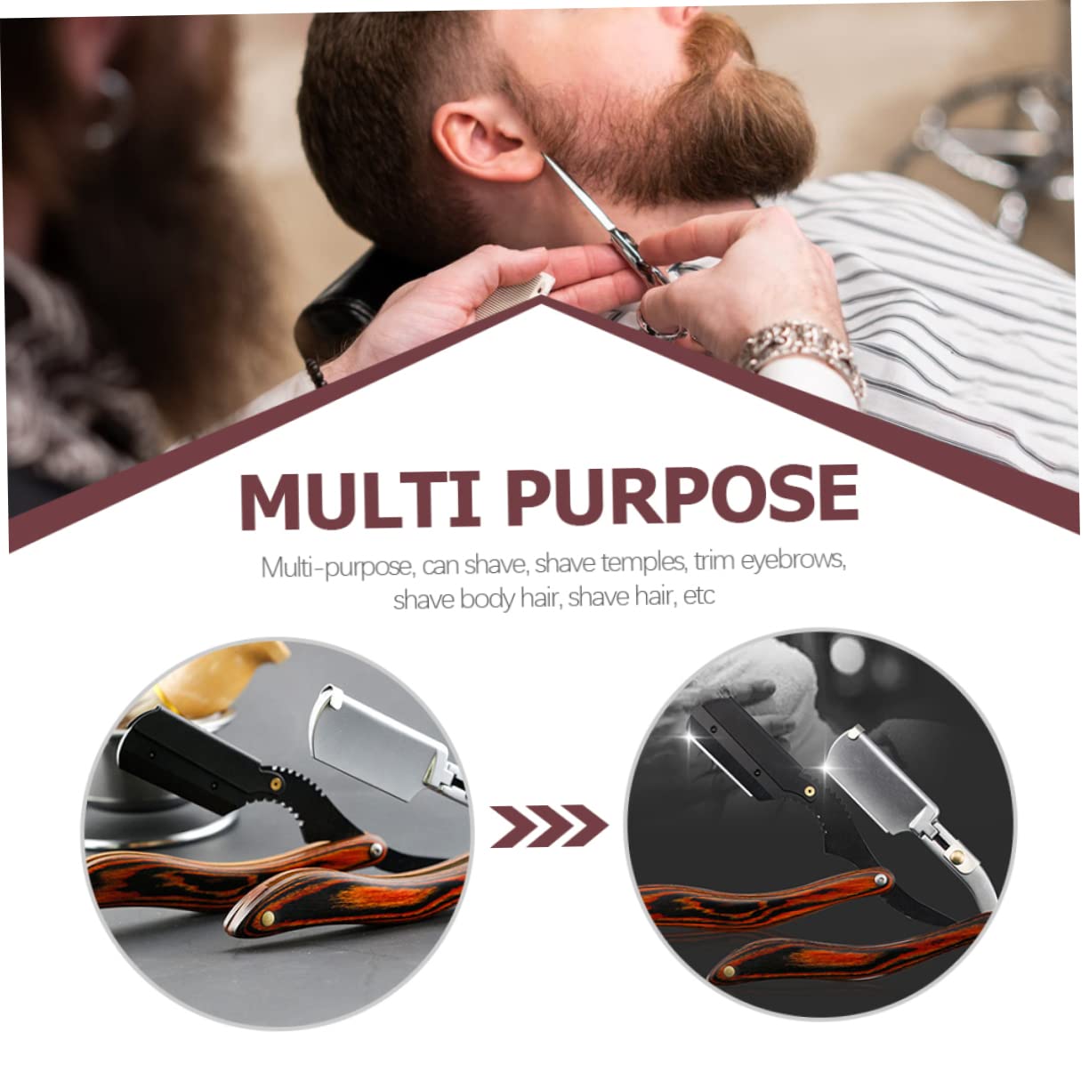 NOLITOY Professional Manual Face Shaver for Men - Stainless Steel Straight Razor & Grooming Scissors | Safe & Precise Beard Trimming Tool for Home & Travel Use
