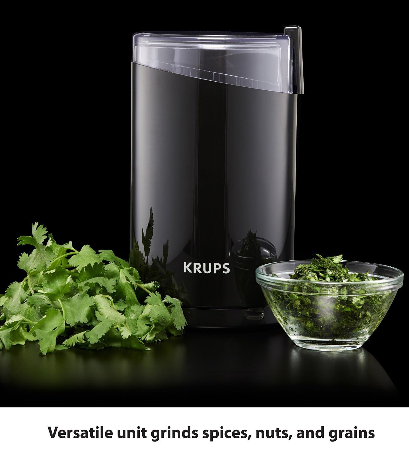 KRUPS Precision Electric Coffee Grinder - 3 oz Capacity, 200W Motor, Stainless Steel Blades for Uniform Grinding of Coffee Beans, Herbs, Nuts & Spices - Perfect for Home, Office, or Travel Use (Black)