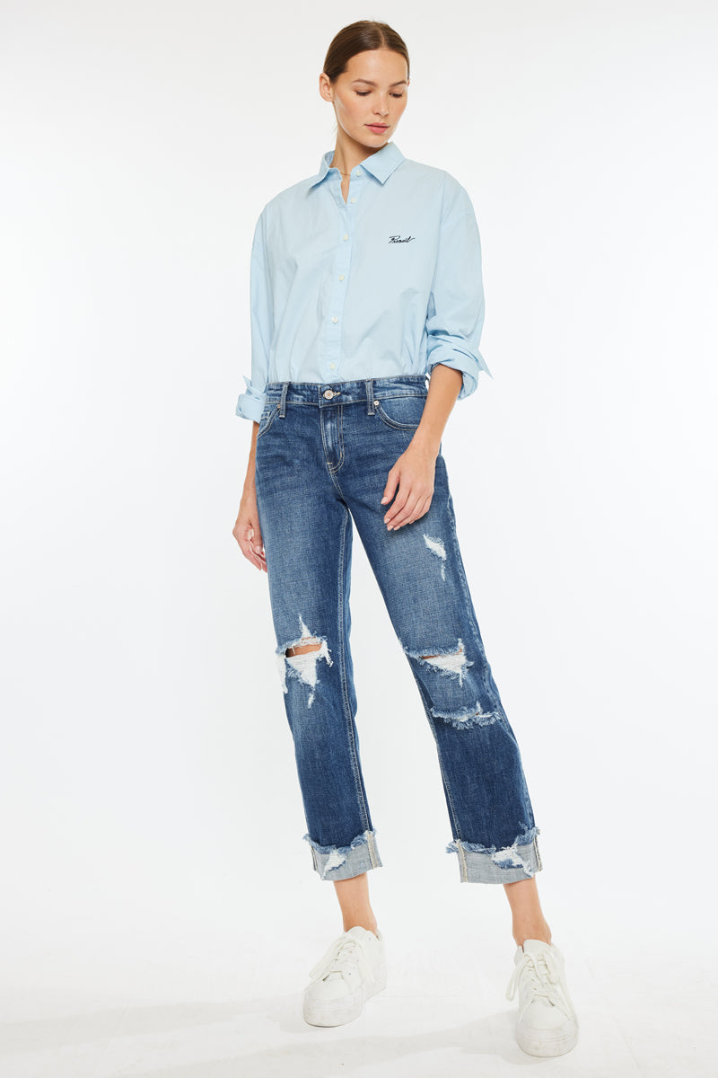 Russell Mid Rise Boyfriend Jeans for Women - Comfortable Stretch Denim Pants with Relaxed Fit - Perfect for Casual Wear, Weekend Outings & Everyday Style