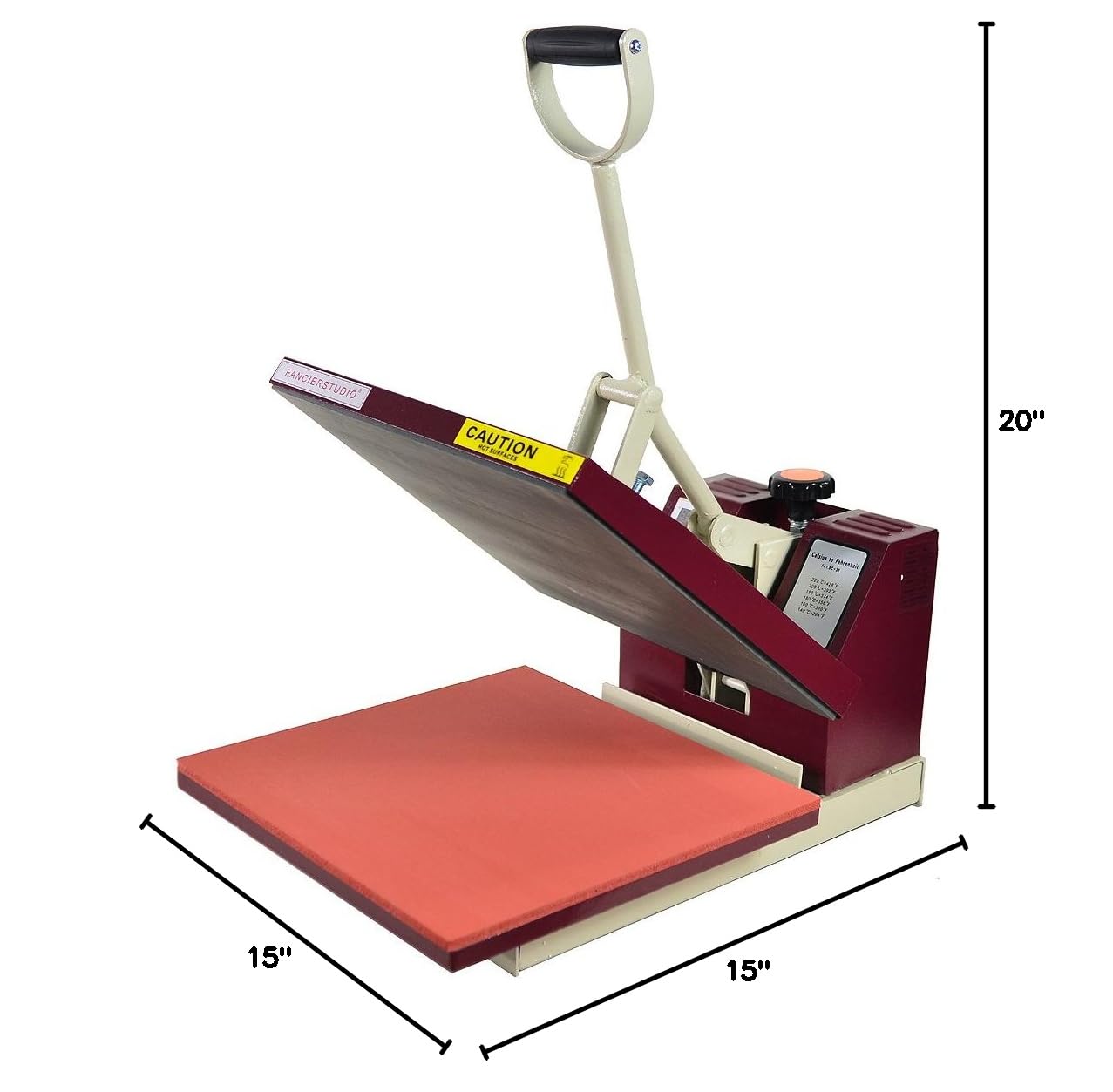 Fancierstudio 15x15 Inch Sublimation Heat Press Machine - Industrial Quality T-Shirt Heat Transfer Press for Custom Apparel (Red & White) - Perfect for DIY T-Shirts, Mugs, Hats & Sublimation Projects