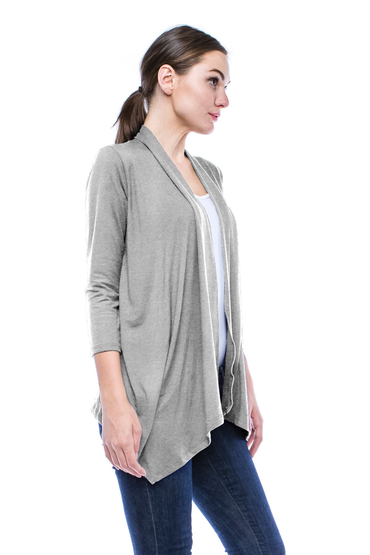 Lightweight Women's 3/4 Sleeve Open Front Drape Cardigan Sweater - Perfect for Office, Casual Outfits & Layering in Fall/Spring