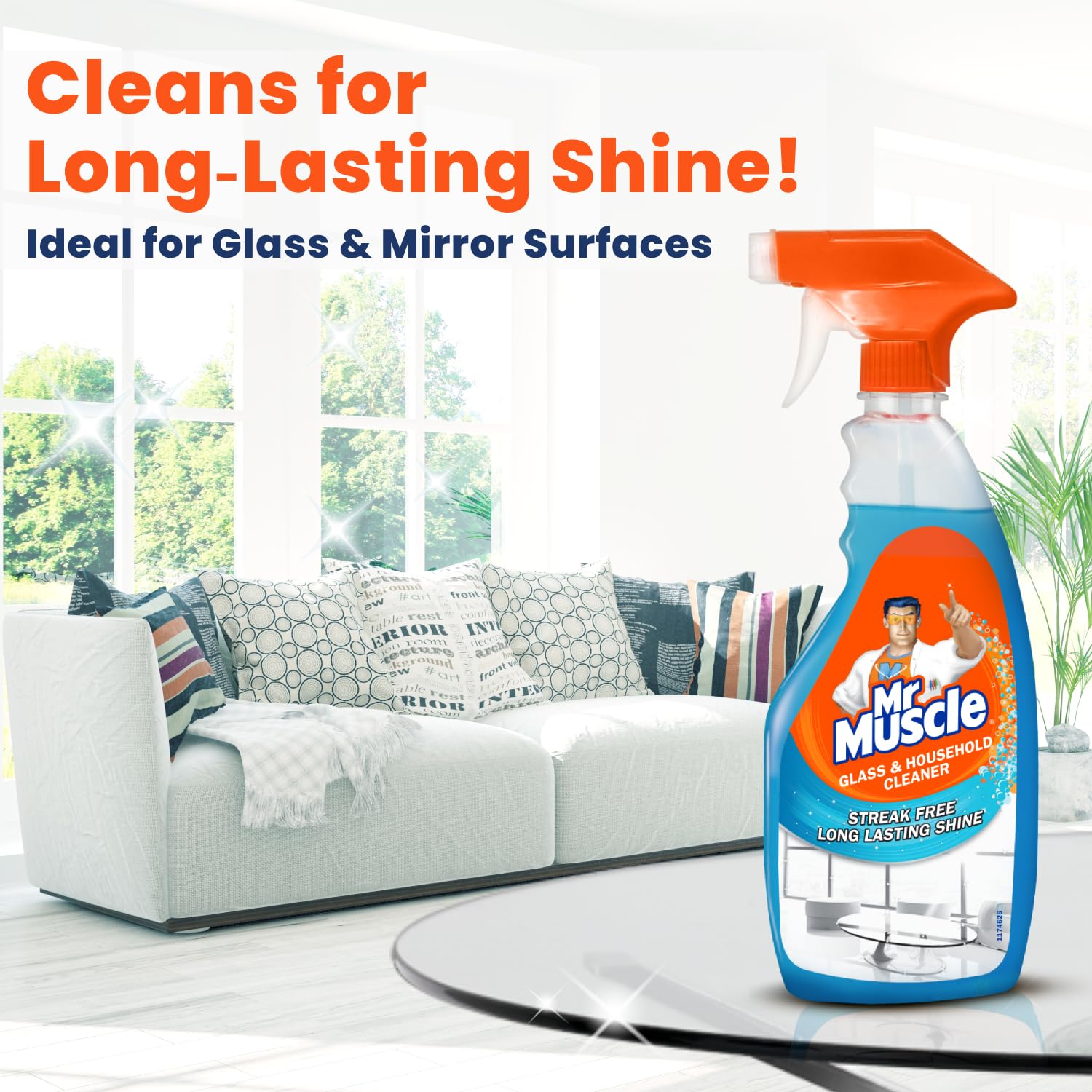 Mr. Muscle Glass & Surface Cleaner Spray - 500ml | Streak-Free Multi-Surface Cleaner for Windows, Mirrors, Countertops & More | Perfect for Home, Office, Car & Kitchen Cleaning | Fast-Drying Formula for Sparkling Results