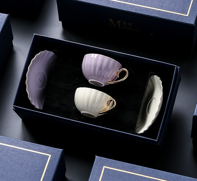 Elegant French Style Tea Cups and Saucers Set - Macaron Ceramic Coffee Cups with Gift Box, Premium Bone China Porcelain for Afternoon Tea, Birthday Gifts, Home Decor, and British Tea Party Accessories