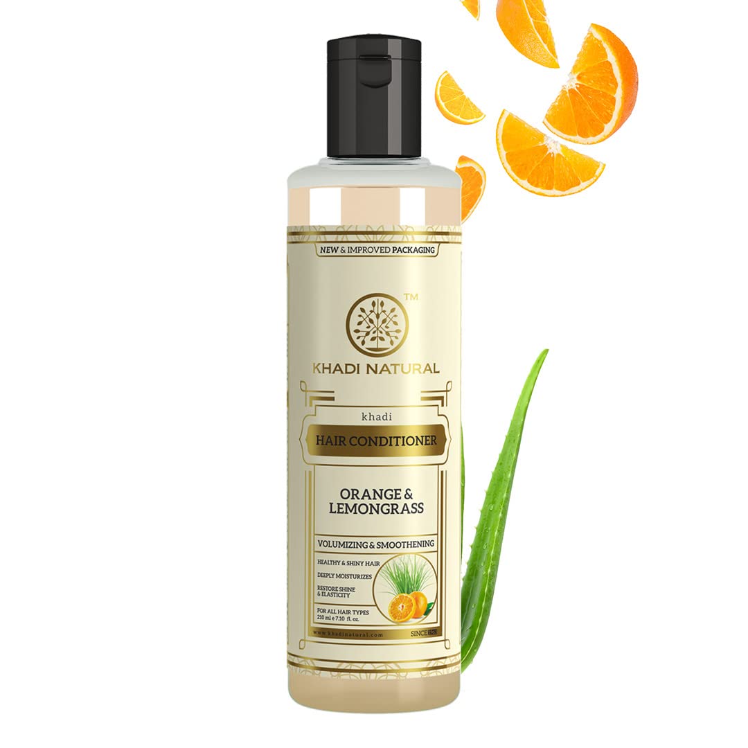 Khadi Natural Orange & Lemongrass Herbal Hair Conditioner 210ml - Organic Frizzy Hair Treatment for Damaged Hair Repair - All Hair Types - Perfect for Dry, Curly & Color-Treated Hair - Daily Nourishment & Shine Boost