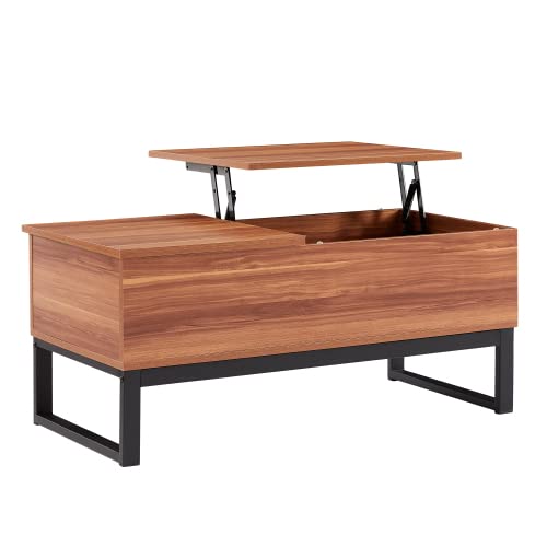 Lift Top Coffee Table - 15-Minute Quick Assembly, Multi-Functional Computer Desk with Wood Grain Finish & Sturdy Steel Legs, Spacious Storage, Adjustable Height - Perfect for Small Apartments, Home Office, and Living Room