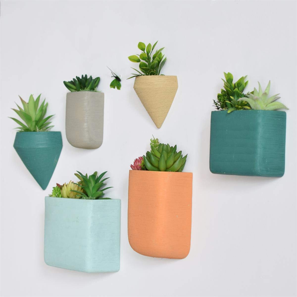 Ecosides Set of 6 Ceramic Wall Hanging Geometric Planters - Modern Home Decor for Succulents, Air Plants & Faux Greenery | Perfect for Living Room, Bedroom & Office Wall Decor