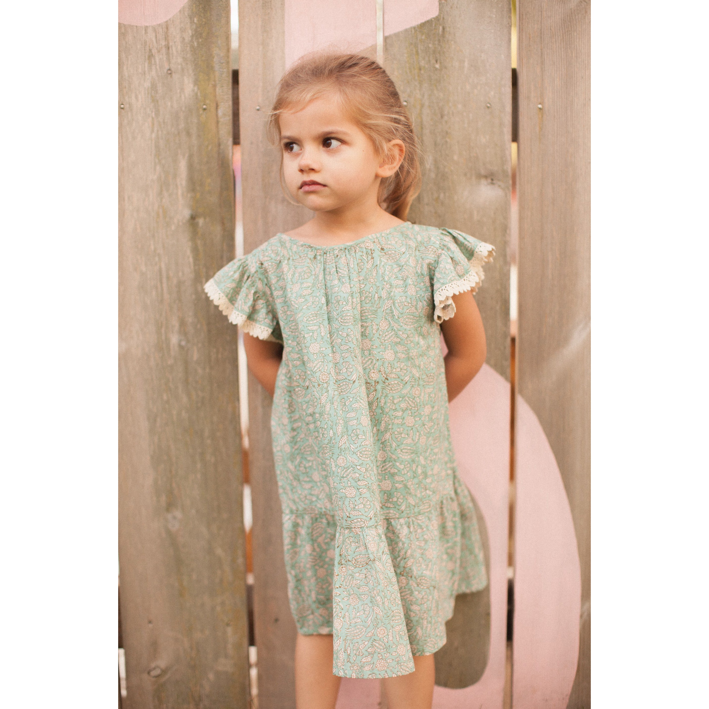 Bonheur du Jour Paris Baby & Girls Dress - Blue & Green Floral Print - Perfect for Birthday Parties & Special Occasions