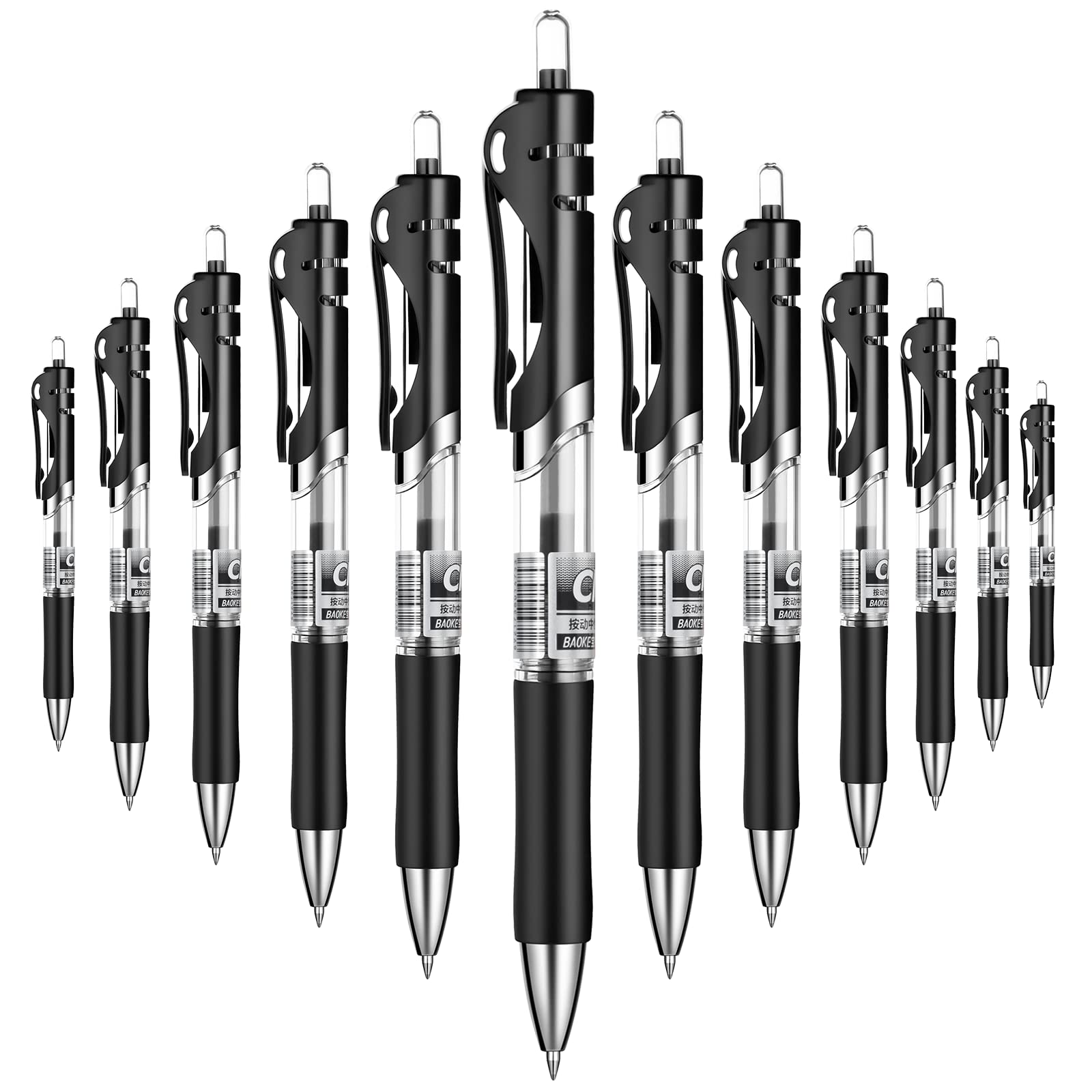 Smooth Writing Retractable Gel Pens 12-Pack - 0.7mm Black Ink Rollerball Pens for Office, School & Note Taking - Large Capacity Refillable Gel Pens for Journaling, Sketching & Daily Use