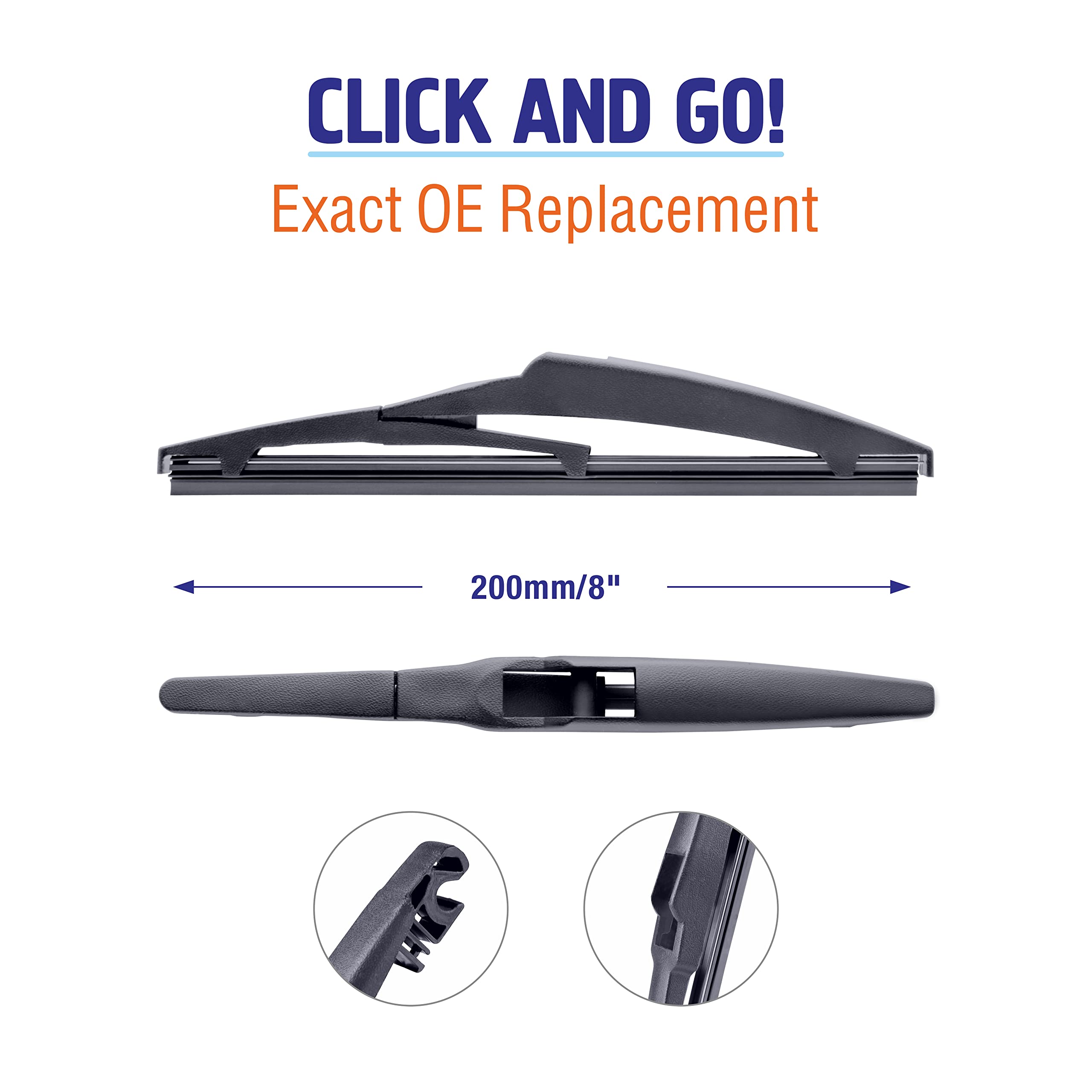 Premium 8-Inch Rear Wiper Blades Replacement for Toyota Prius (2012-2019), Prius C (2012-2016), Lexus CT (2011-2017), Scion xD (2008-2014) - High-Performance Back Windshield Wiper Blades (Pack of 2) - Perfect for Rainy Weather & Winter Driving Conditions