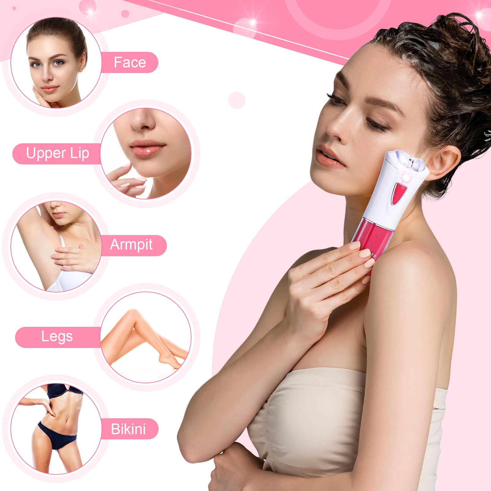 Tondiamo 4-Piece Cordless Epilator Set for Women - Facial, Bikini & Leg Hair Removal with LED Light & Smooth Glide Technology | Perfect for Travel, Home Use & Gift Giving