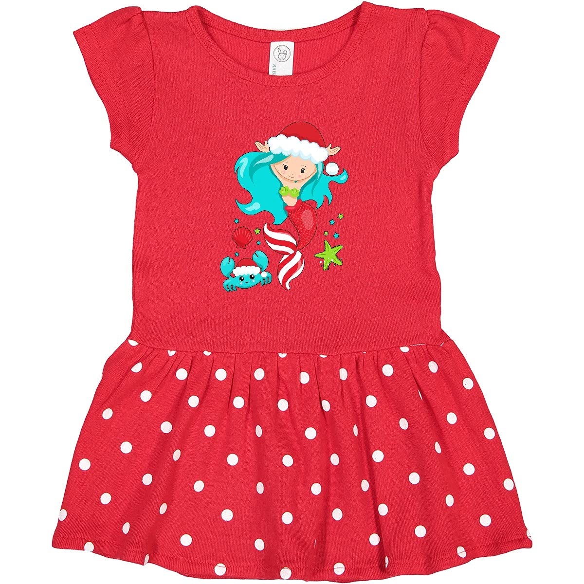 Inktastic Christmas Holiday Mermaid with Cute Crab Toddler Dress - Festive Holiday Outfit for Girls, Cute Mermaid Costume for Toddler Christmas Party & Family Photos