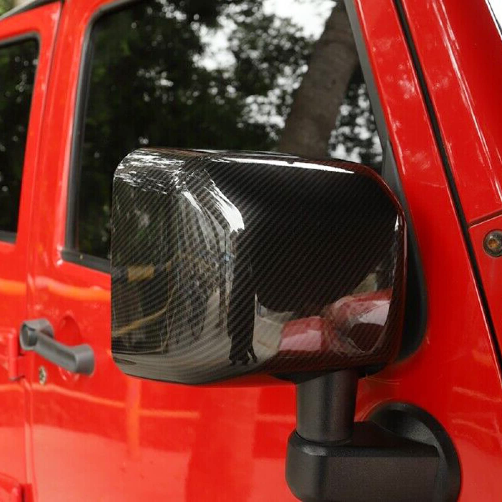 ABS Carbon Fiber Style Rear View Mirror Covers for Jeep Wrangler JK 2007-2017 - Pair of Side Mirror Trim Accessories for Off-Road Protection & Style Enhancement