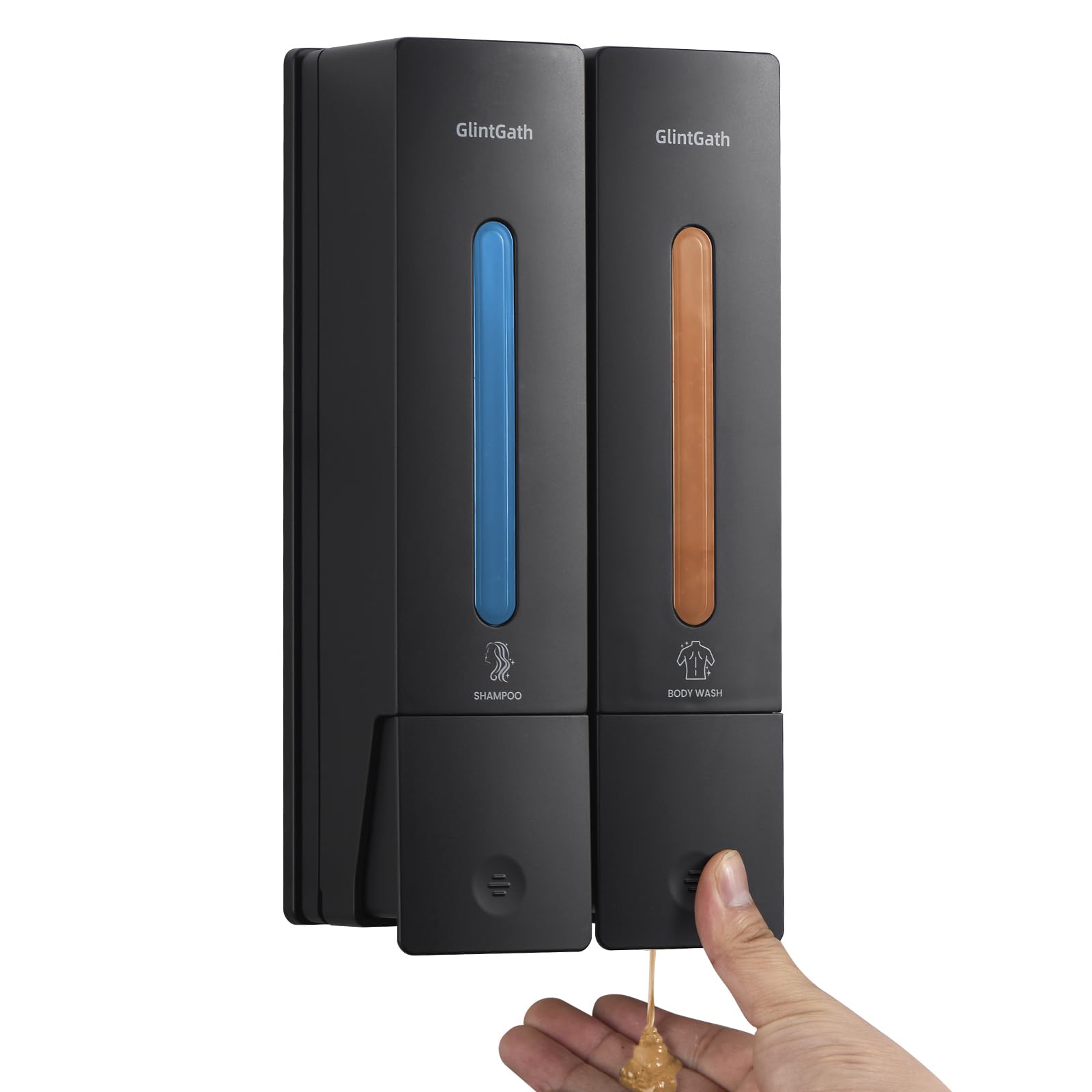2-Chamber No-Drill Shampoo & Conditioner Dispenser - 400ML Wall Mounted Soap & Body Wash Dispenser for Shower, Bathroom & Hotel Use - Black (Set of 2) - Perfect for Space-Saving Bathroom Organization & Hands-Free Shower Convenience