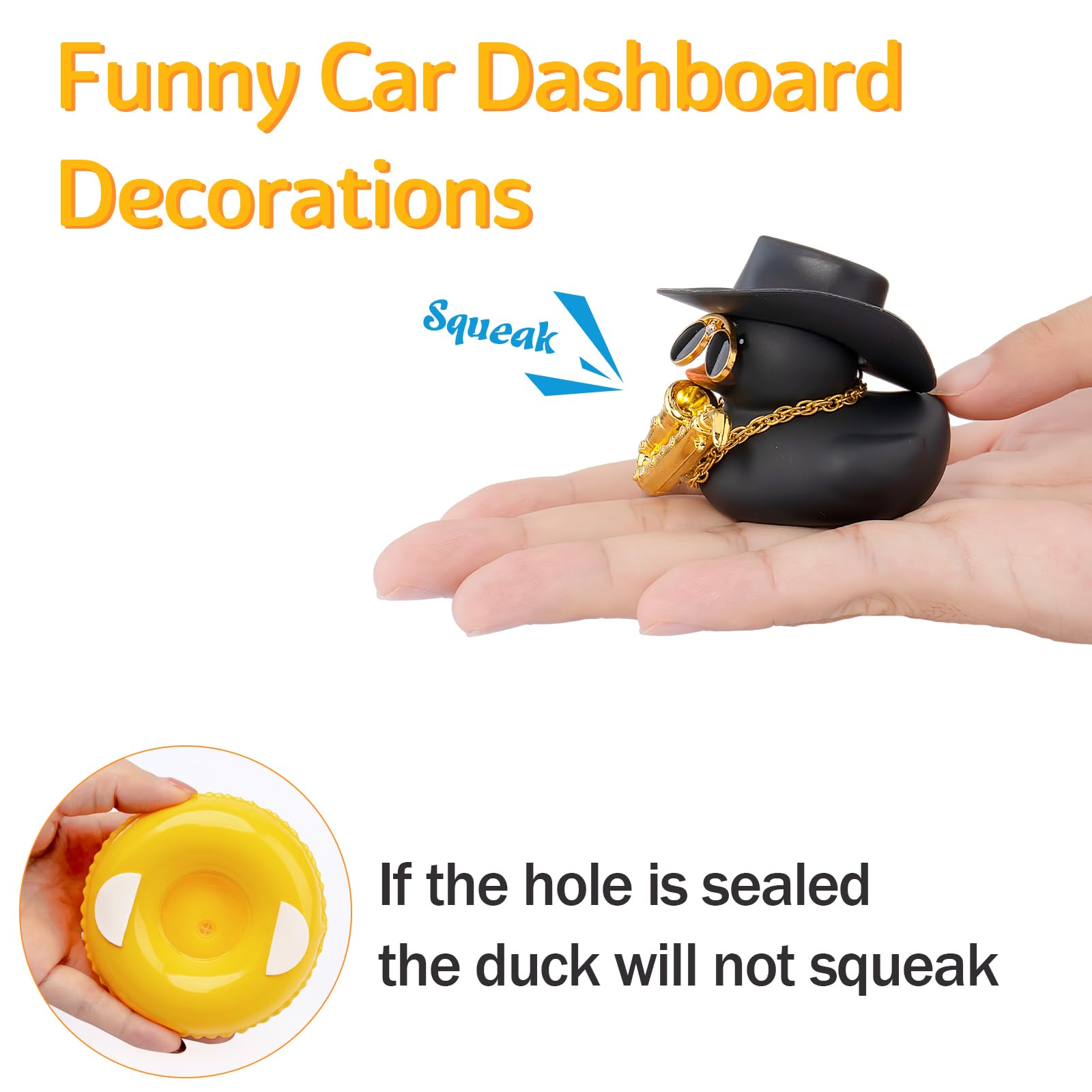 Wonuu Car Dashboard Rubber Duck Decoration - Fun Car Accessory with Mini Hat, Necklace, Sunglasses & Musical Instrument (White Cowboy Hat Style) - Perfect for Car Interior Decoration, Gifts & Road Trip Fun